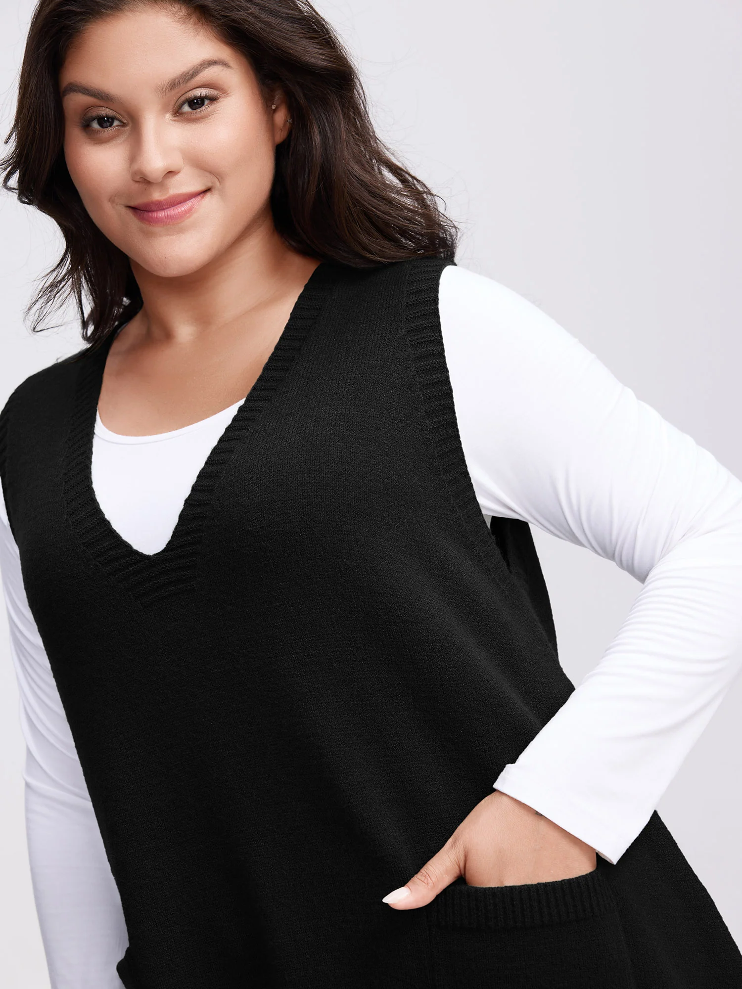 A-Line Pockets V-Neck Pullover - Image 2