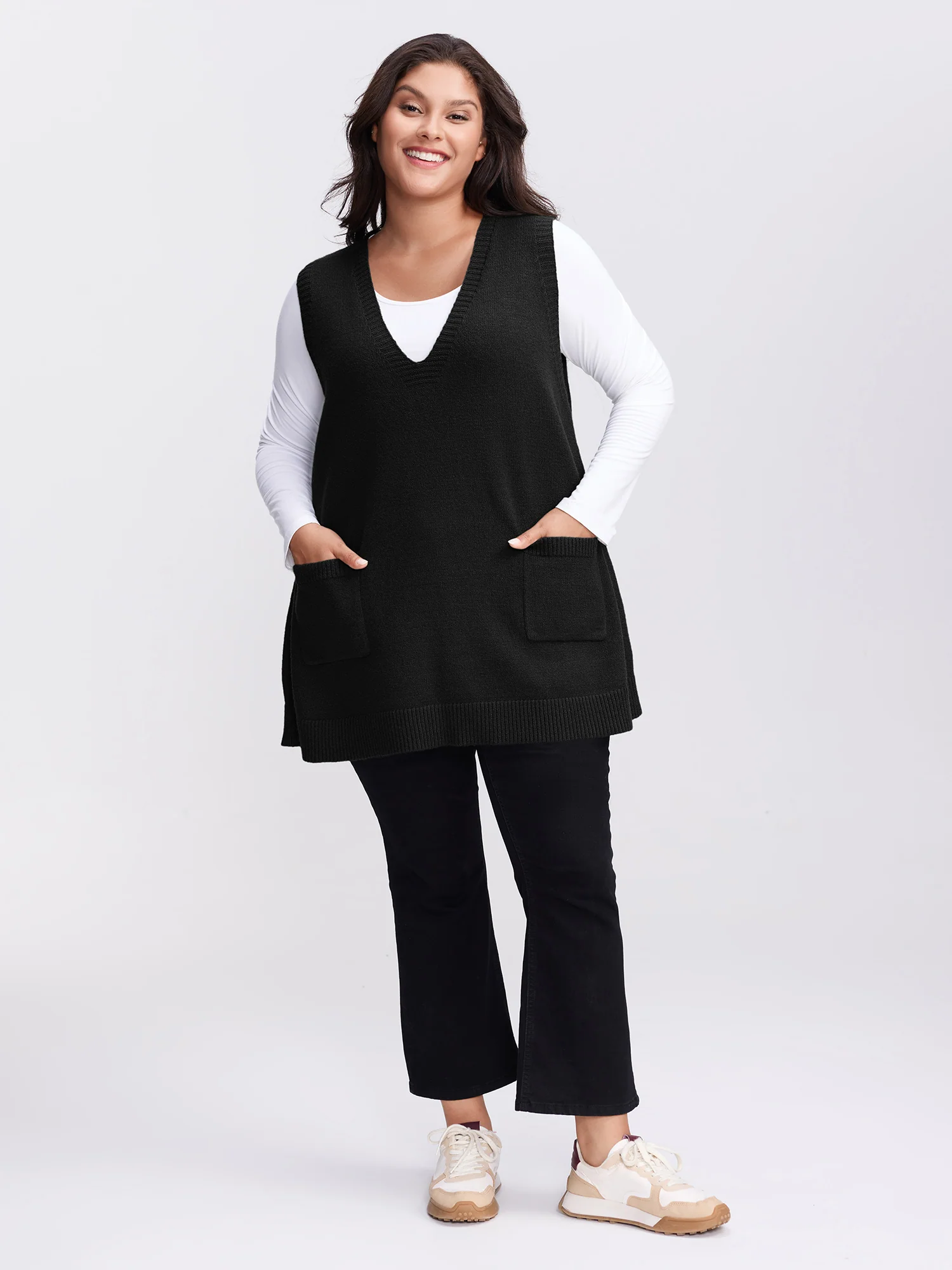 A-Line Pockets V-Neck Pullover - Image 3