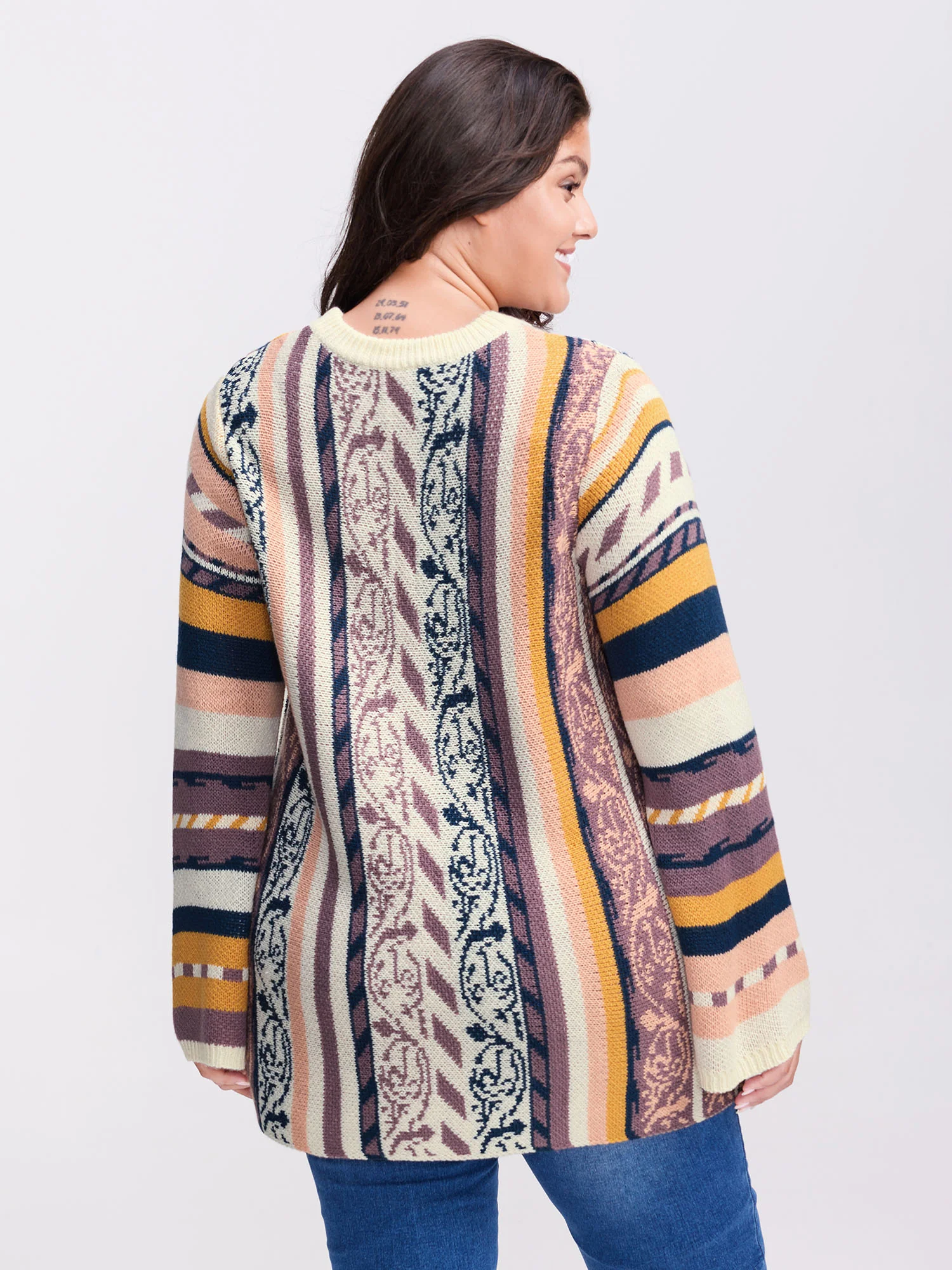Boho Stripe Flared Sleeve Stretchy Pullover - Image 4