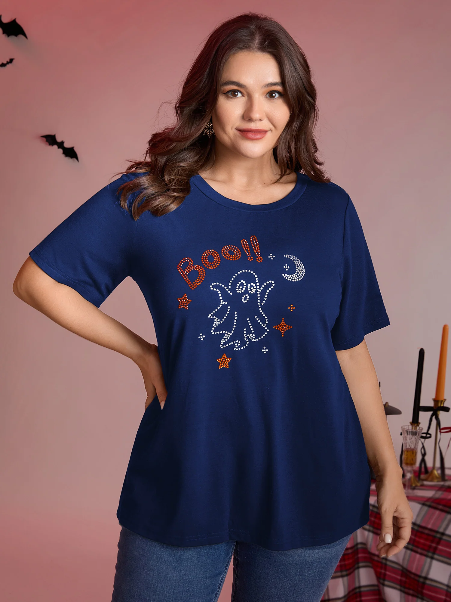 Boo-tiful Ghost Rhinestone Detail T-Shirt - Image 2
