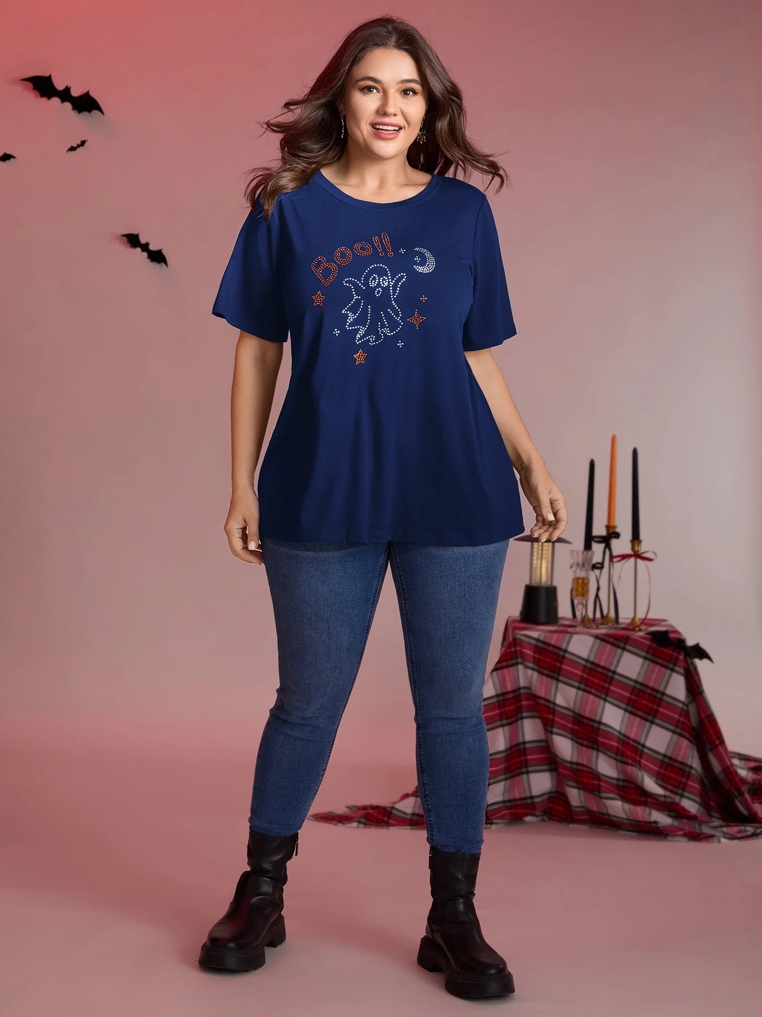Boo-tiful Ghost Rhinestone Detail T-Shirt - Image 3
