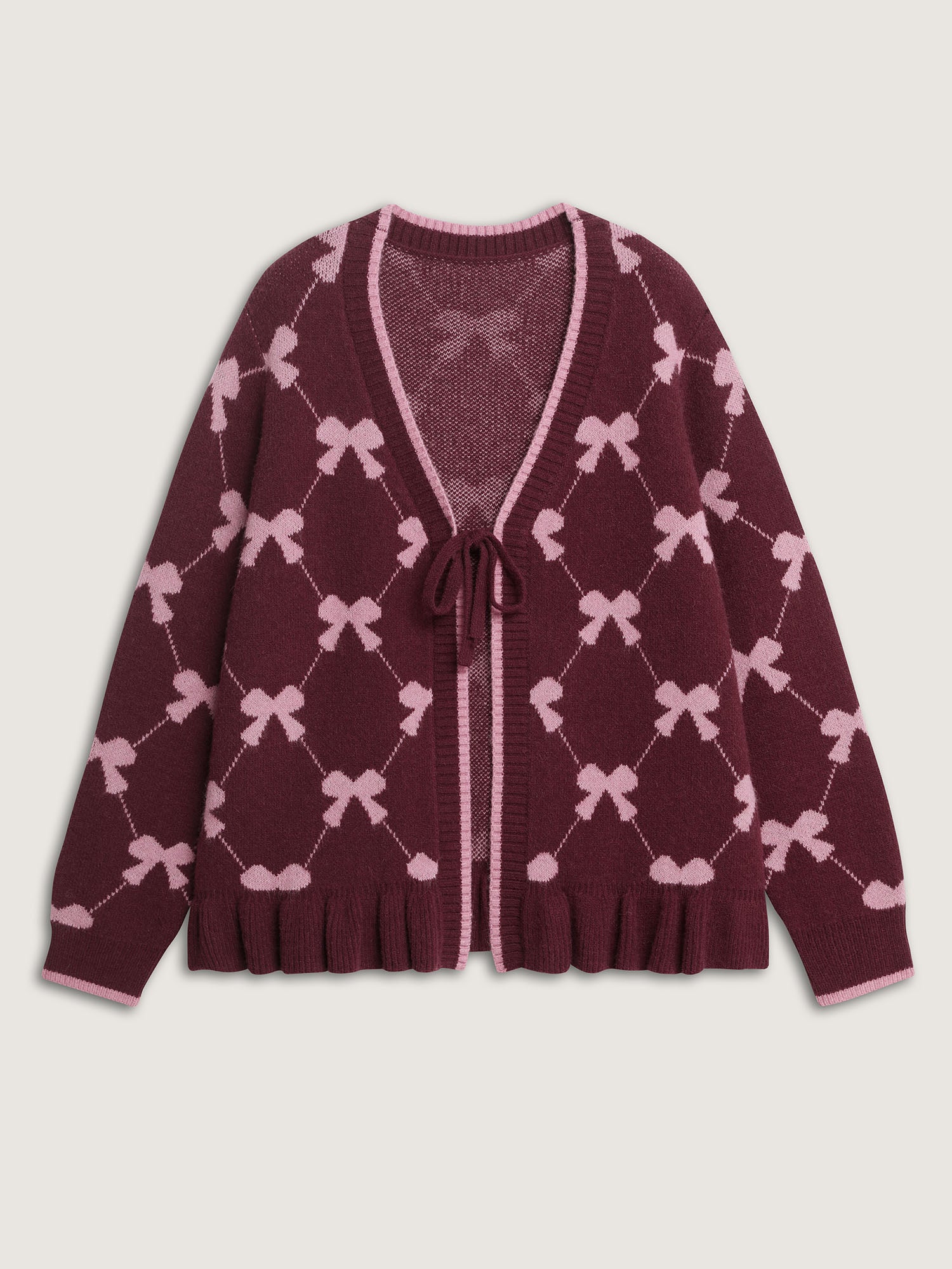 Bow Beautiful Jacquard Front-Tie Knit Cardigan - Image 8