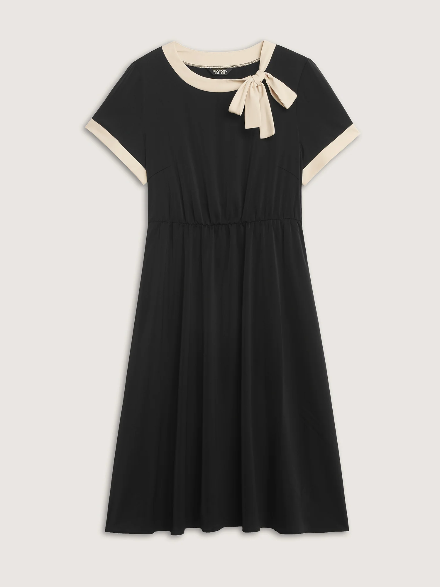 Bow Neckline Stretchy Waist Midi Dress - Image 5
