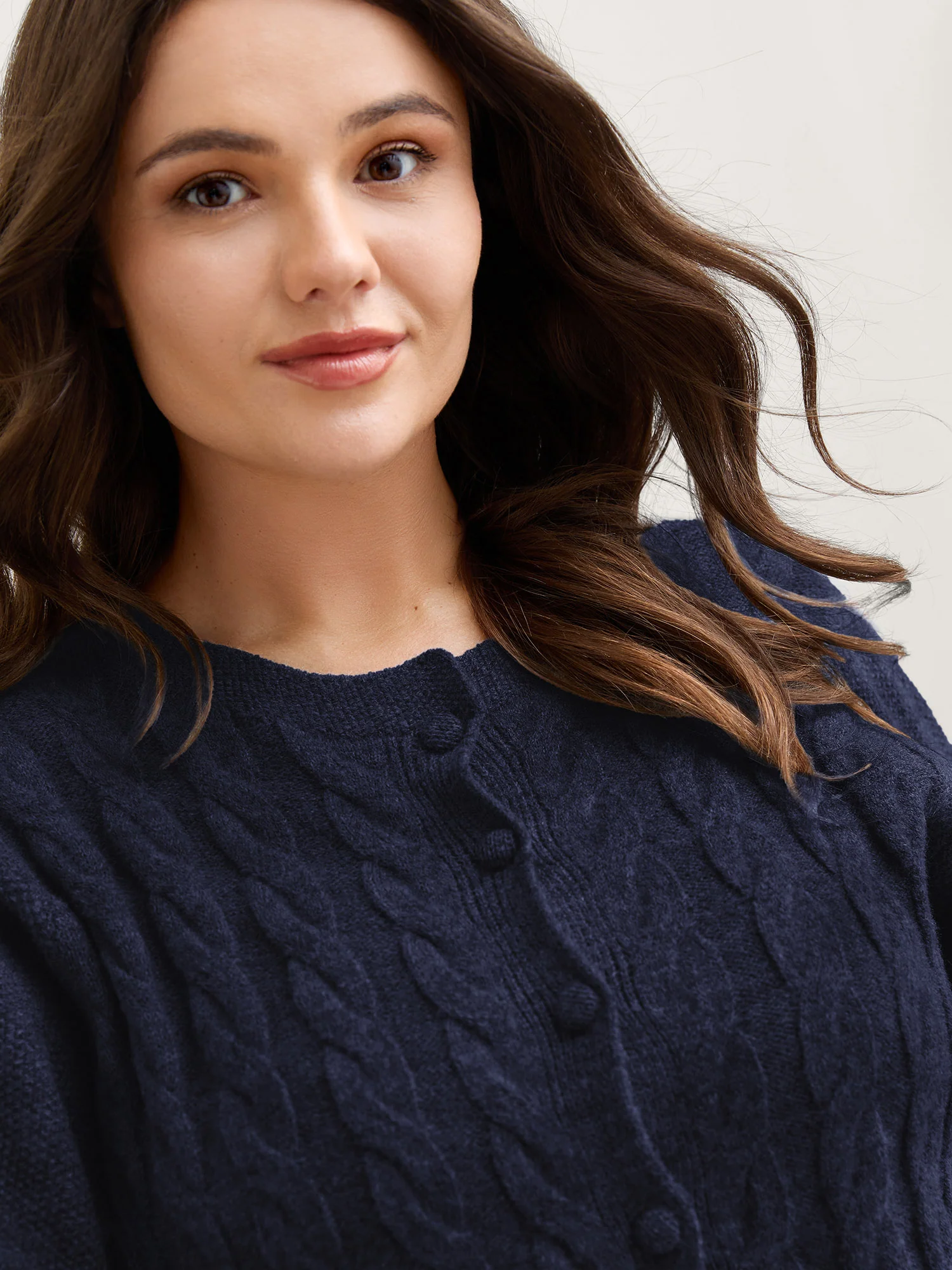 Cable Knit Round Neck Button Knit Cardigan - Image 2
