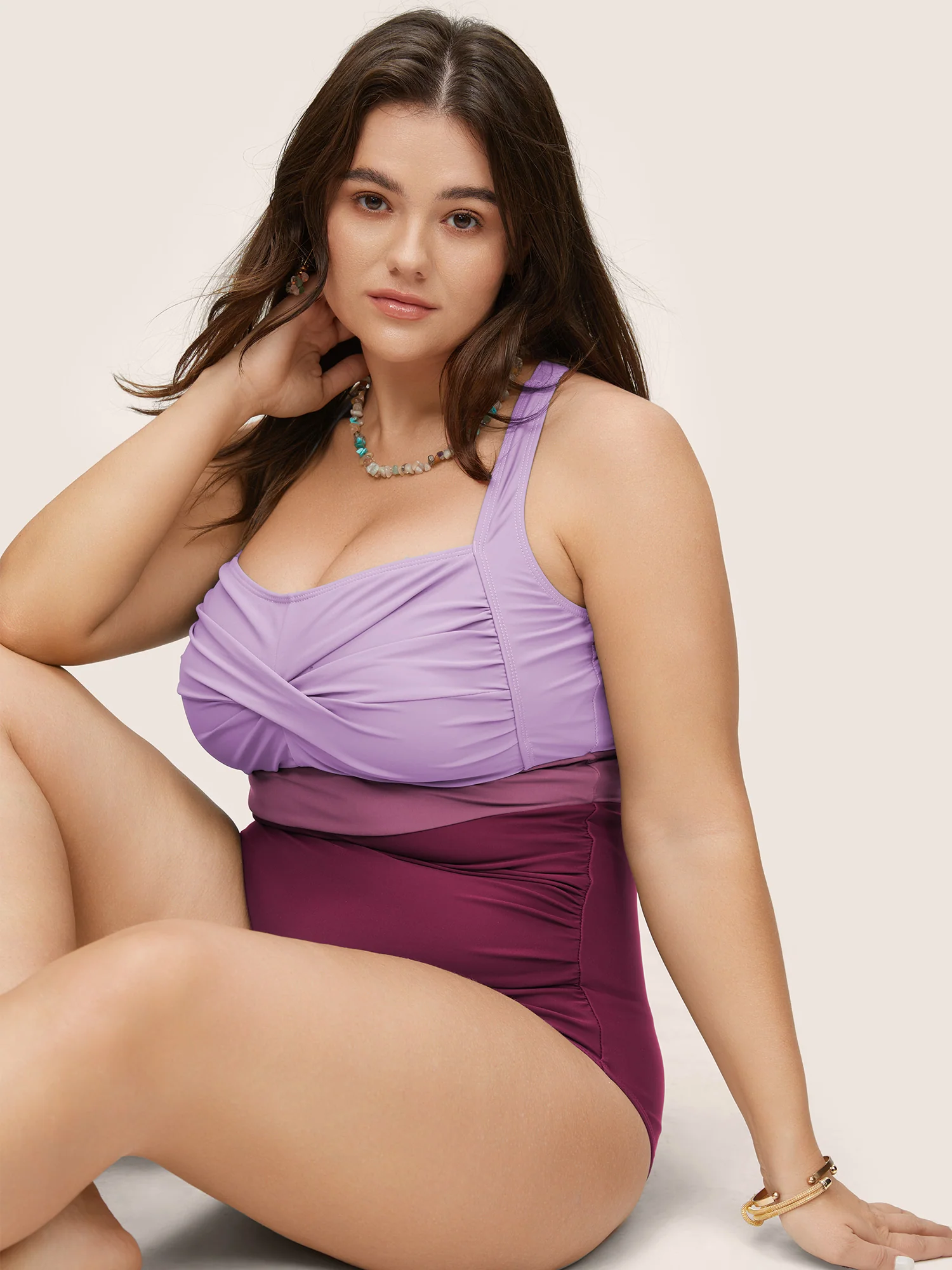 Contrast Twist Front Tummy-Control One Piece Swimsuit - Image 27
