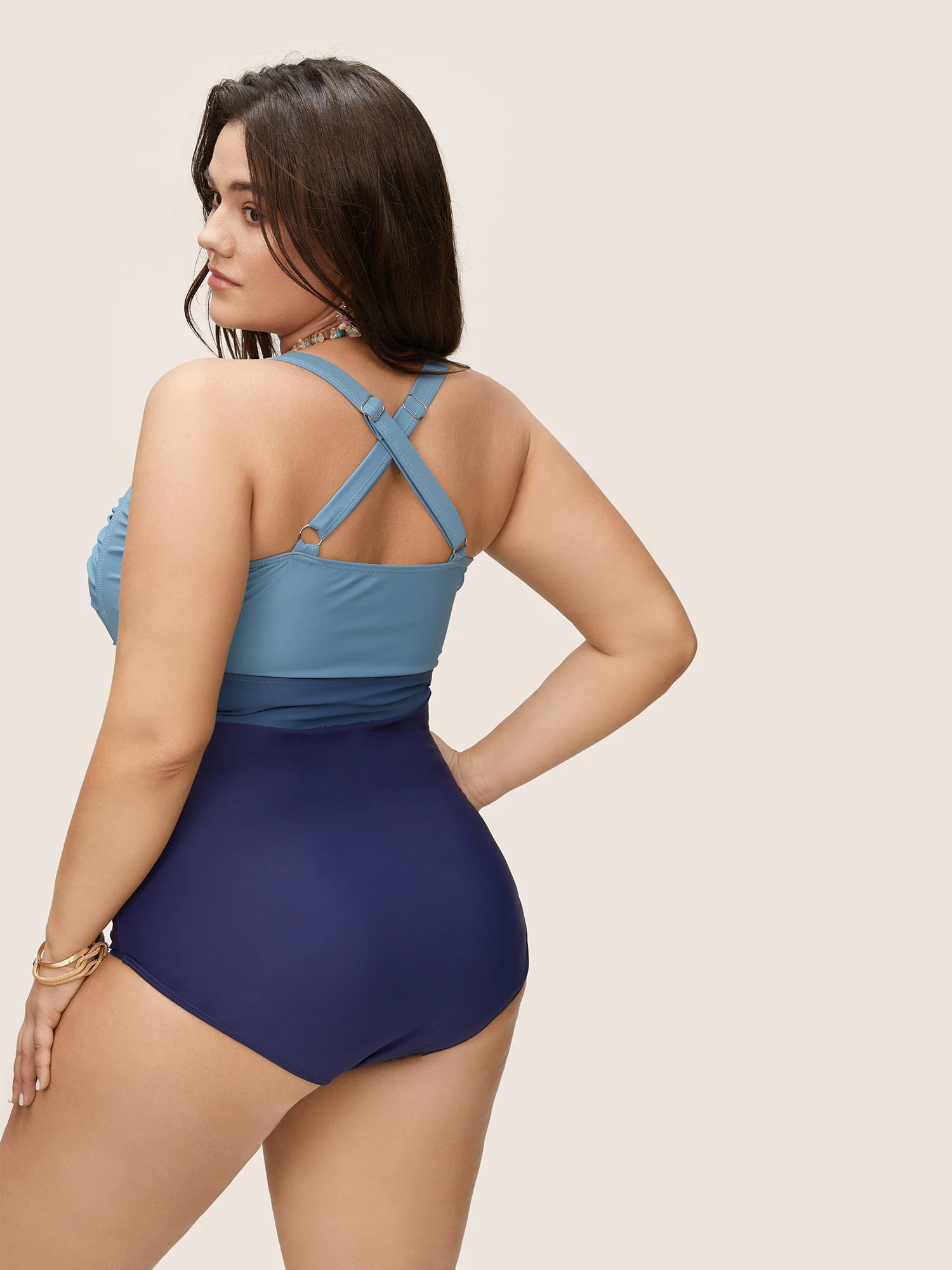 Contrast Twist Front Tummy-Control One Piece Swimsuit - Image 44