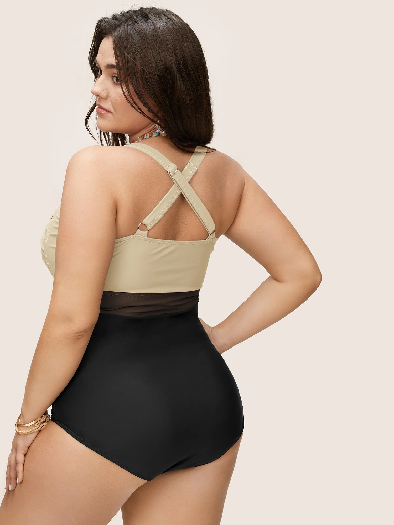 Contrast Twist Front Tummy-Control One Piece Swimsuit - Image 59