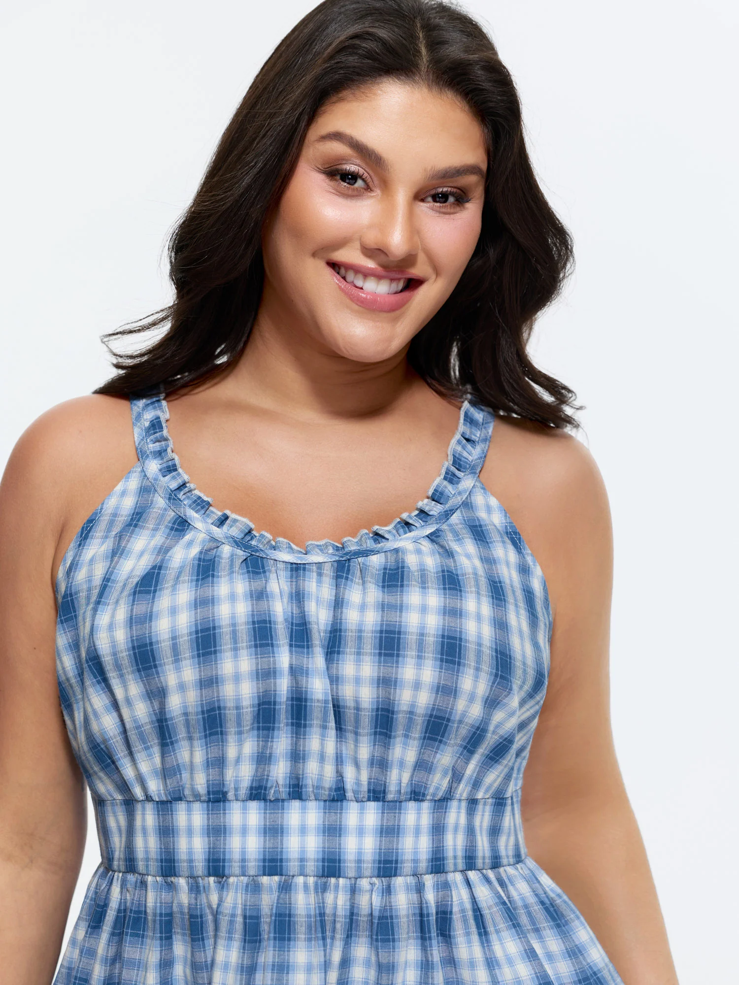 Cotton Check Print Fit And Flare Tank Top - Image 2