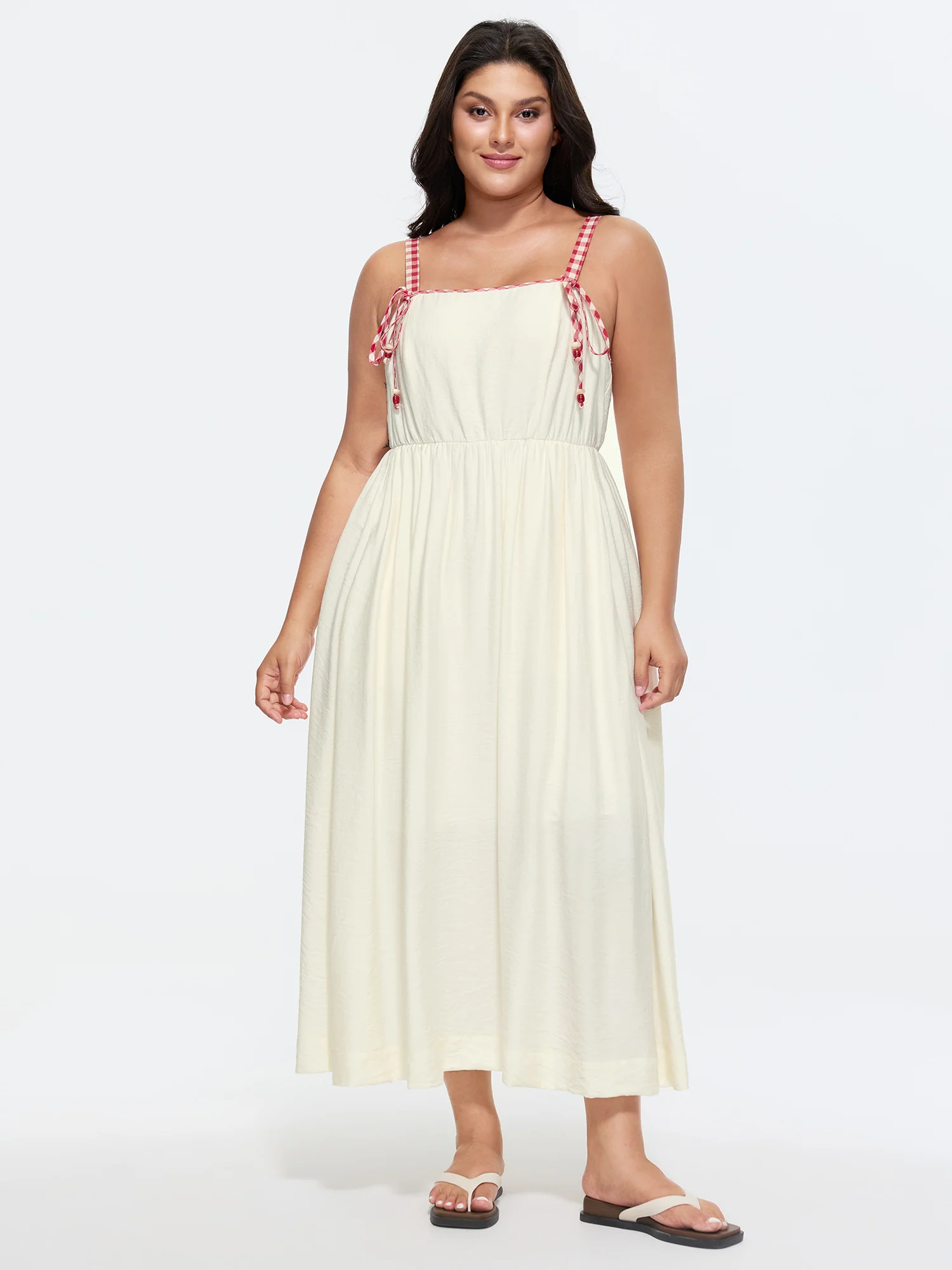 Cotton Color Contrast Shoulder Tie Maxi Dress - Image 3