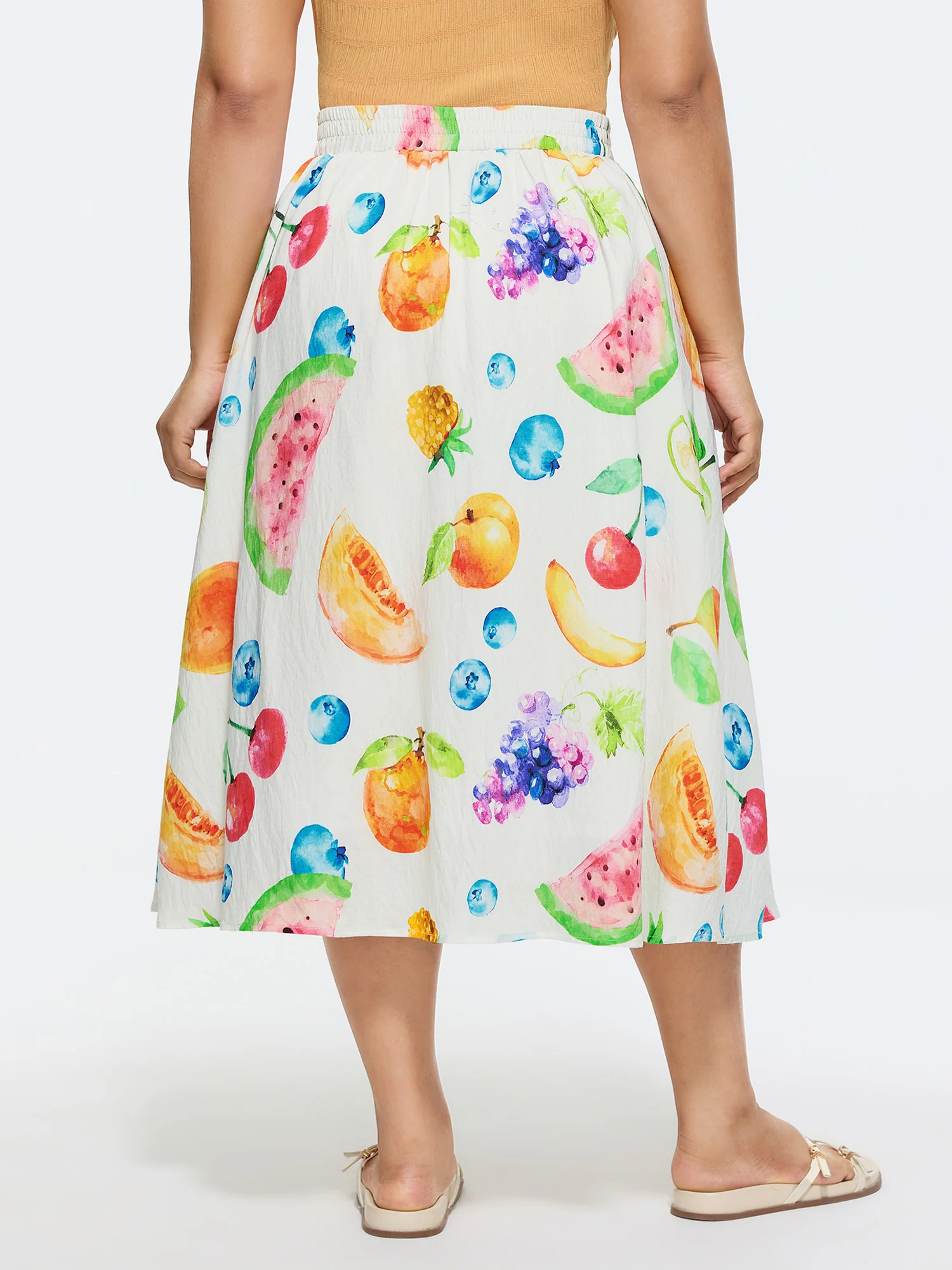 Cotton Fruit Print Shirred Waist Maxi Skirt - Image 5