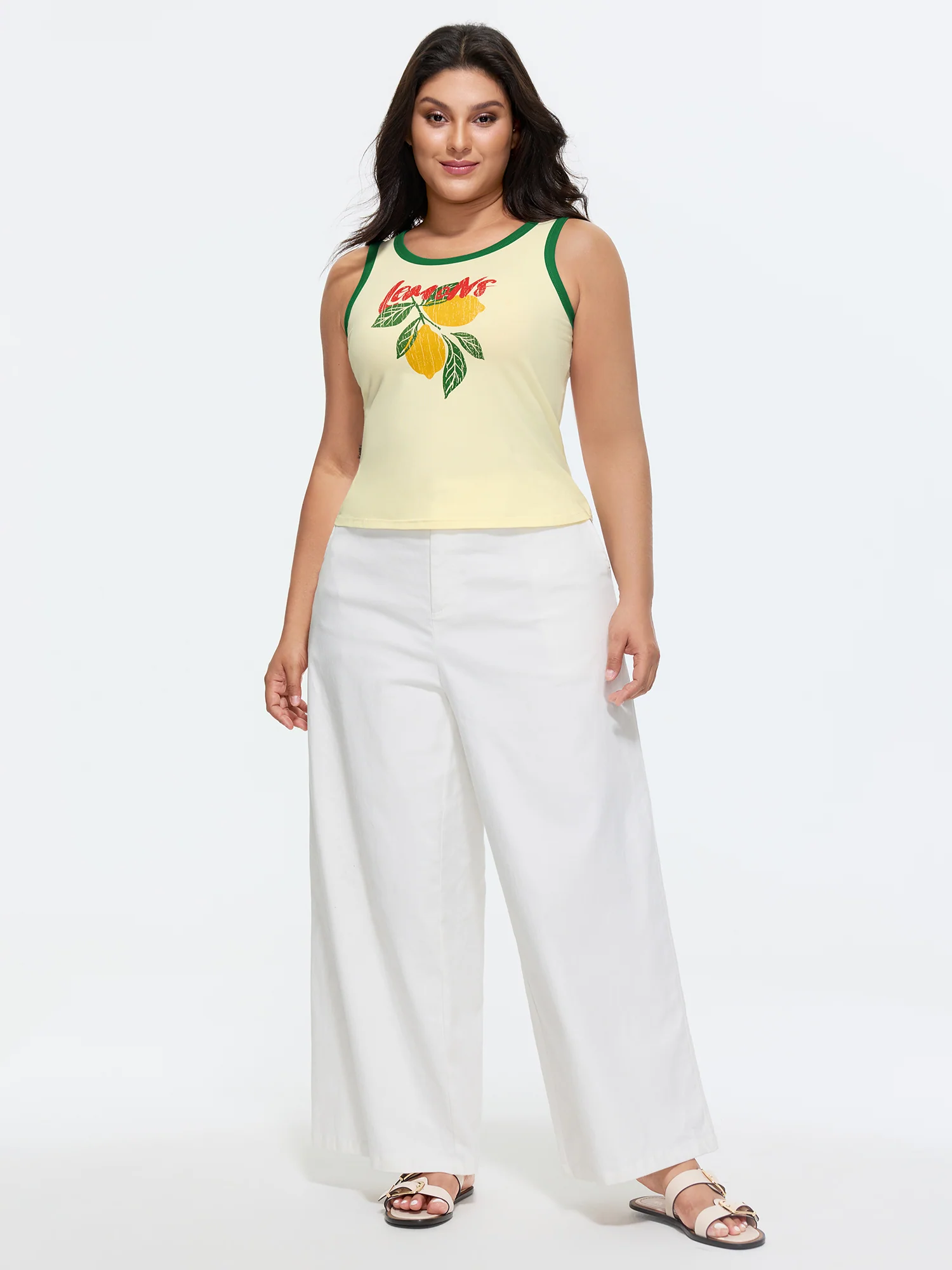 Cotton Lemon Print Scoop Neck Tank Top - Image 3