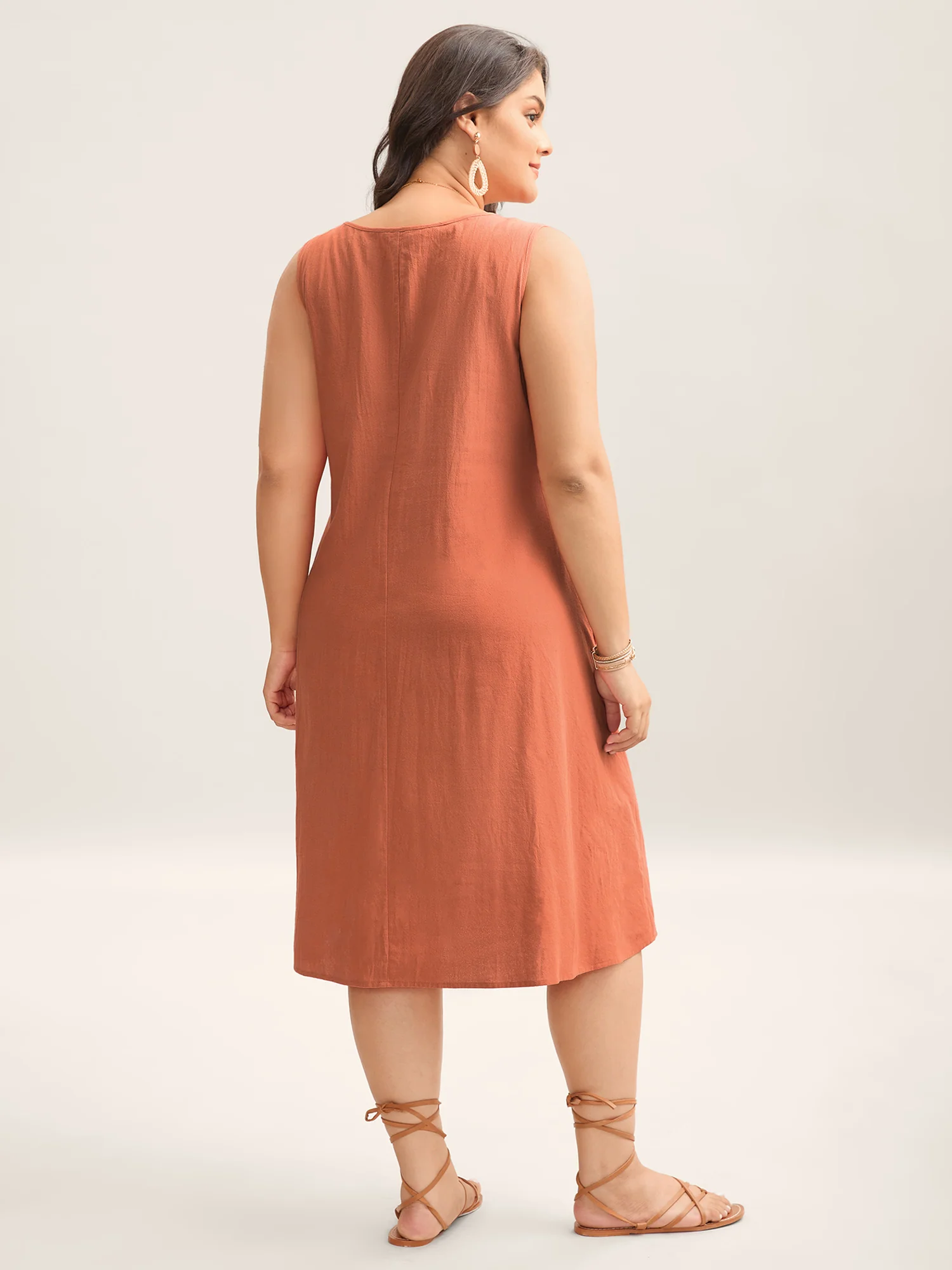Cotton Toothpick Pleat Plain Midi Dress - Image 4