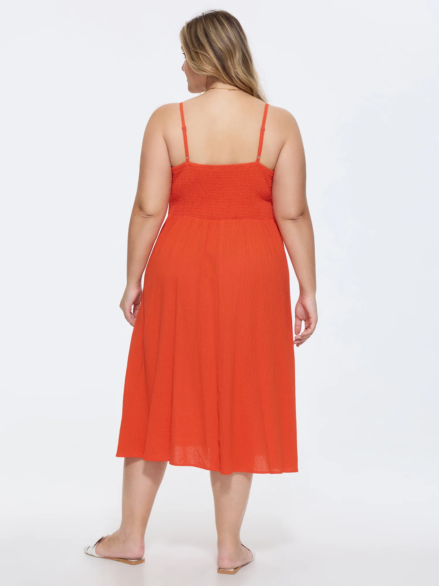 Cotton Plain Shirred Back Cut-Out Midi Dress - Image 4