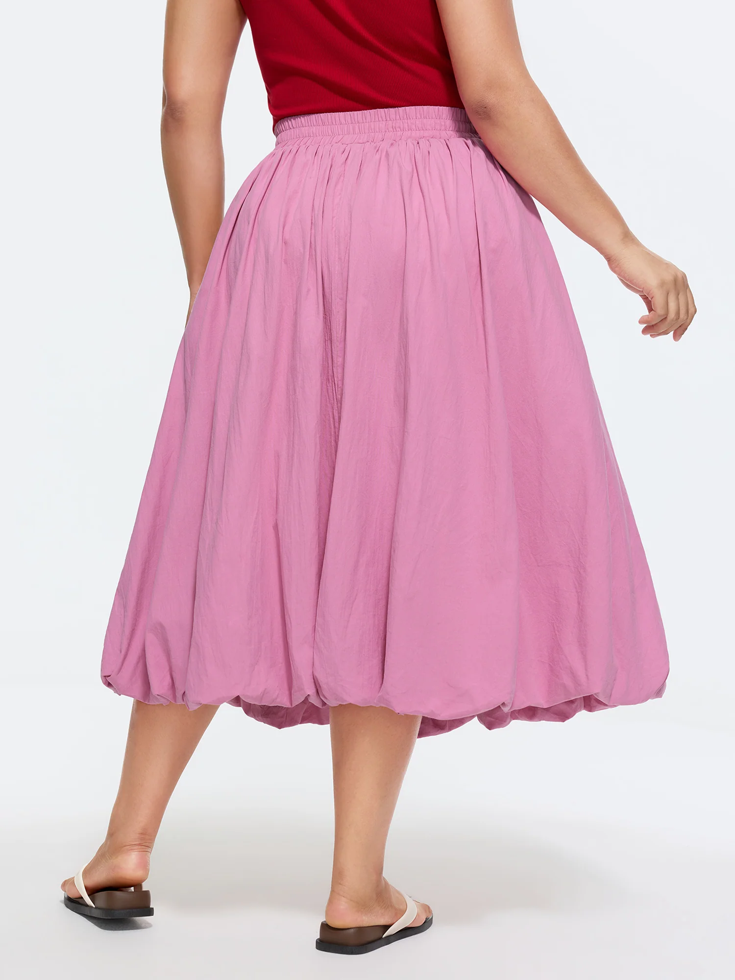 Cotton Pockets Bubble Hem Midi Skirt - Image 5