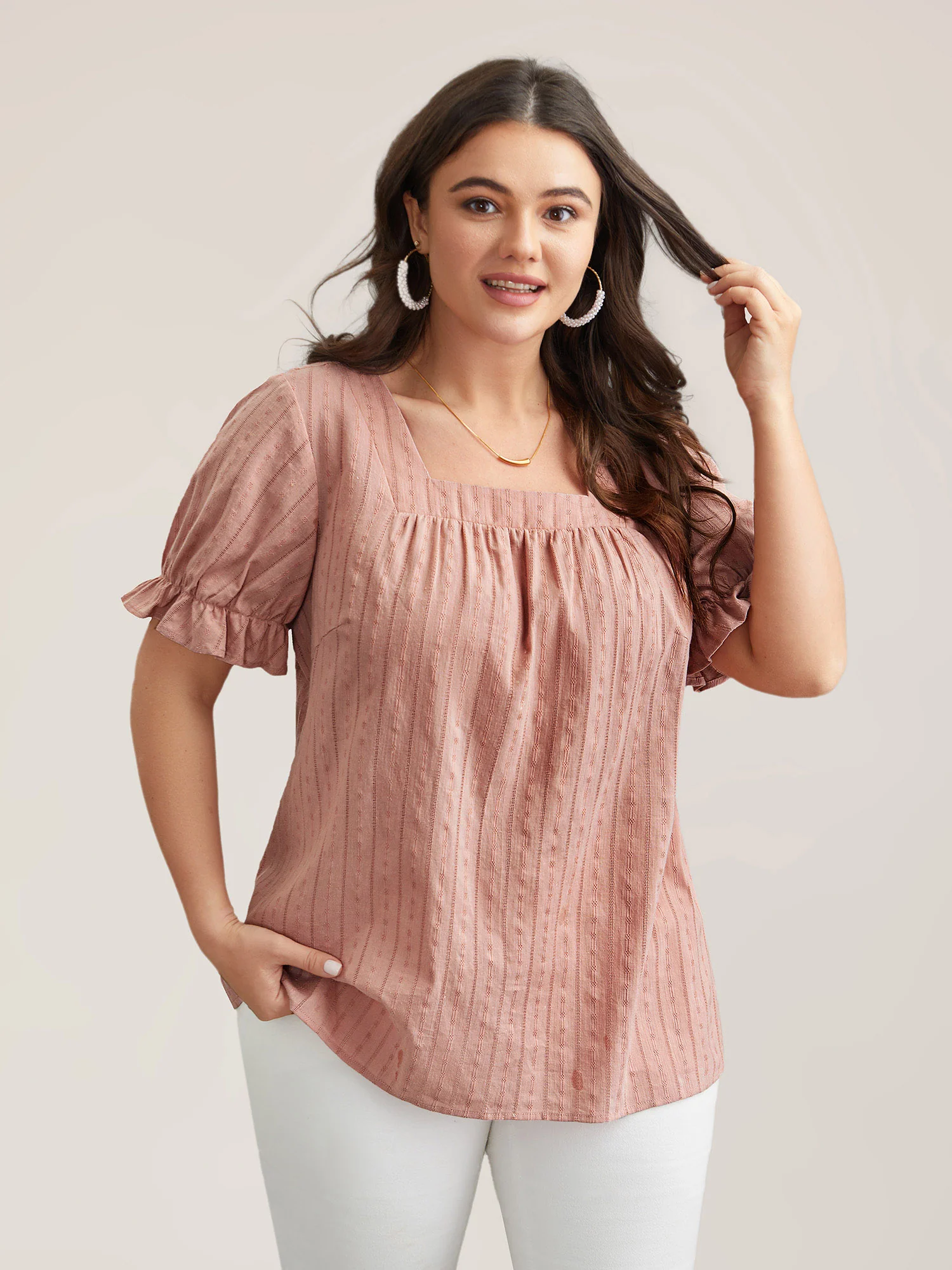 Cotton Square Neck Ruffled Sleeve Shirt - Image 5