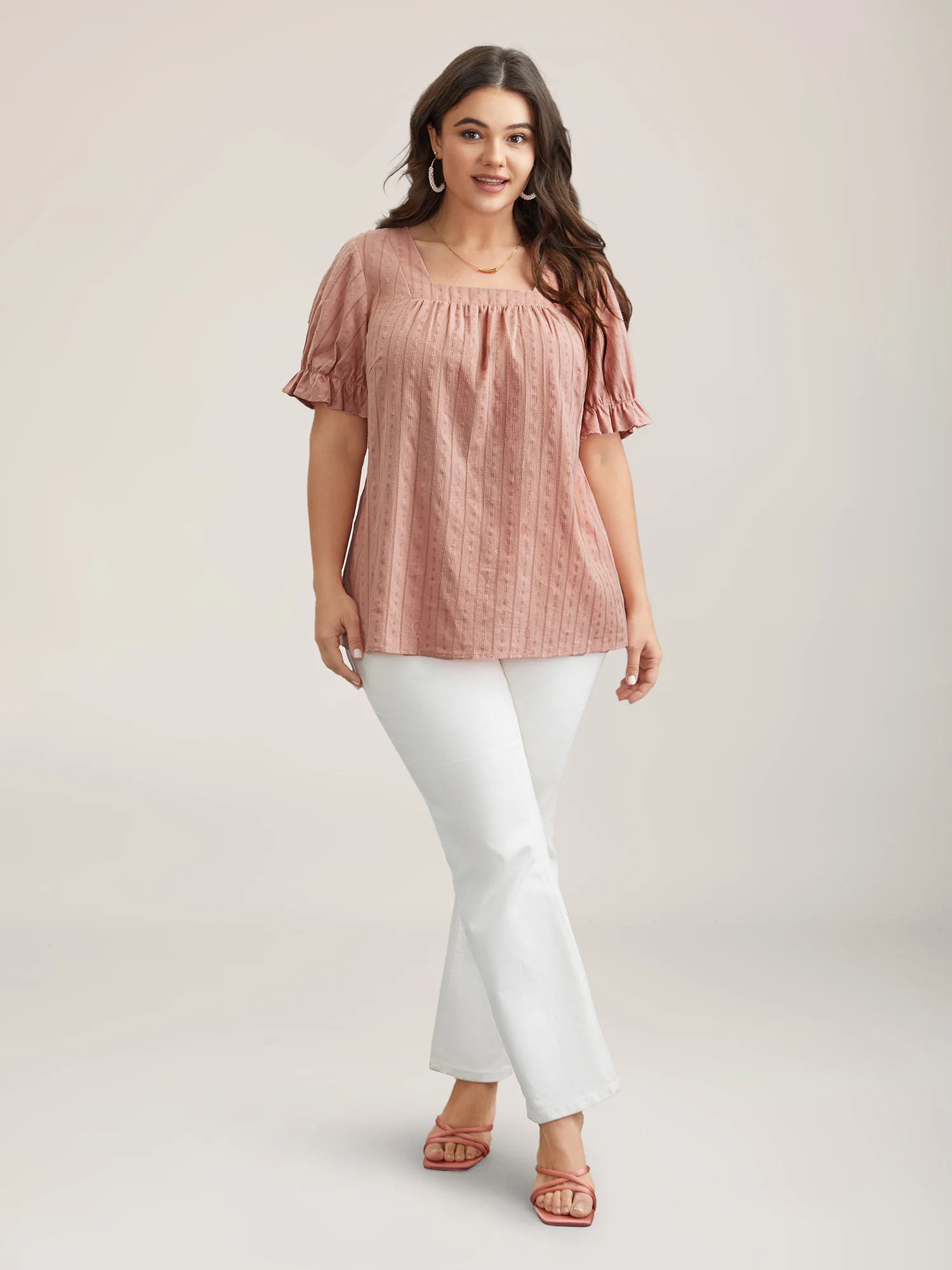 Cotton Square Neck Ruffled Sleeve Shirt - Image 6