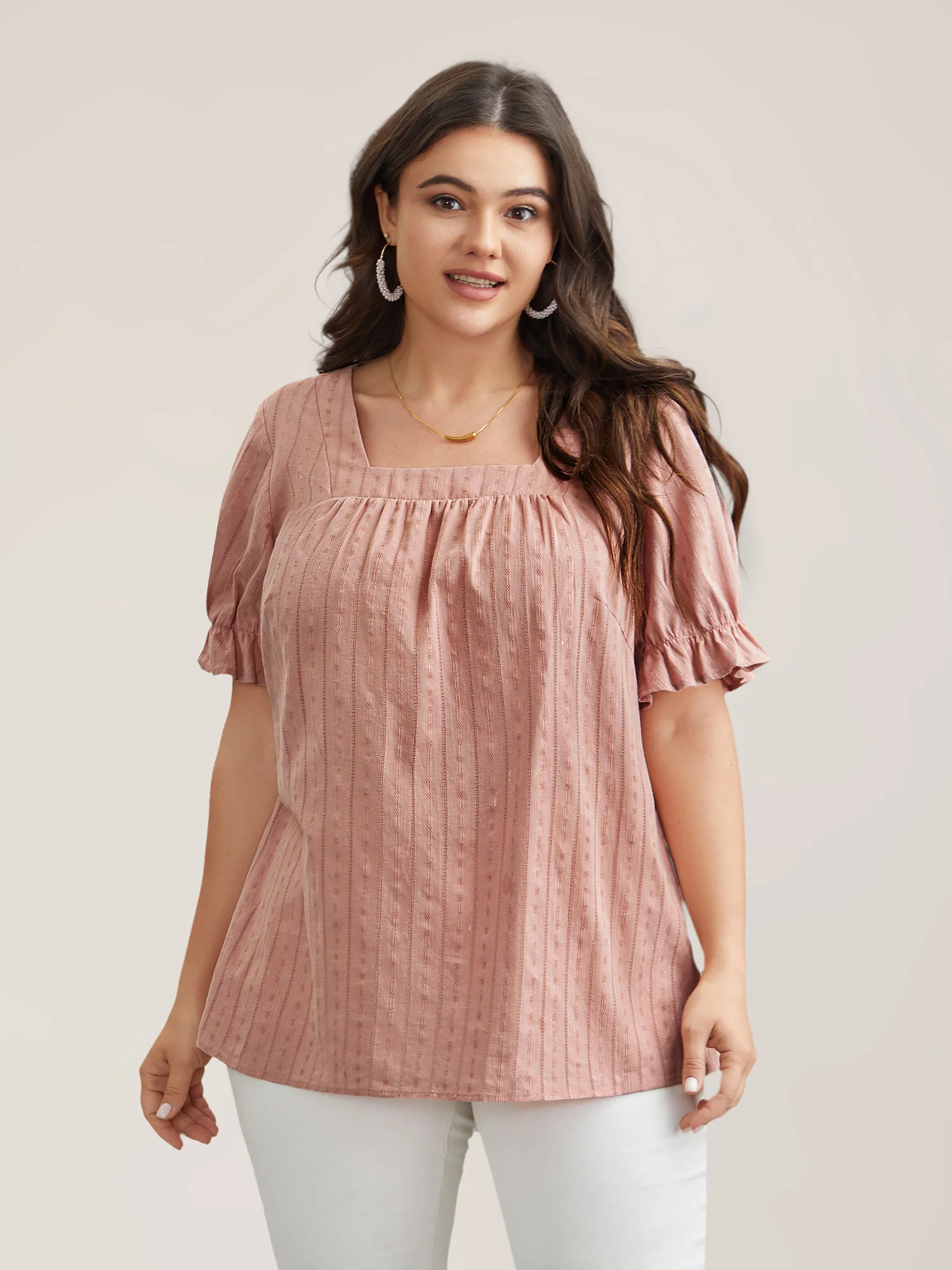 Cotton Square Neck Ruffled Sleeve Shirt - Image 7