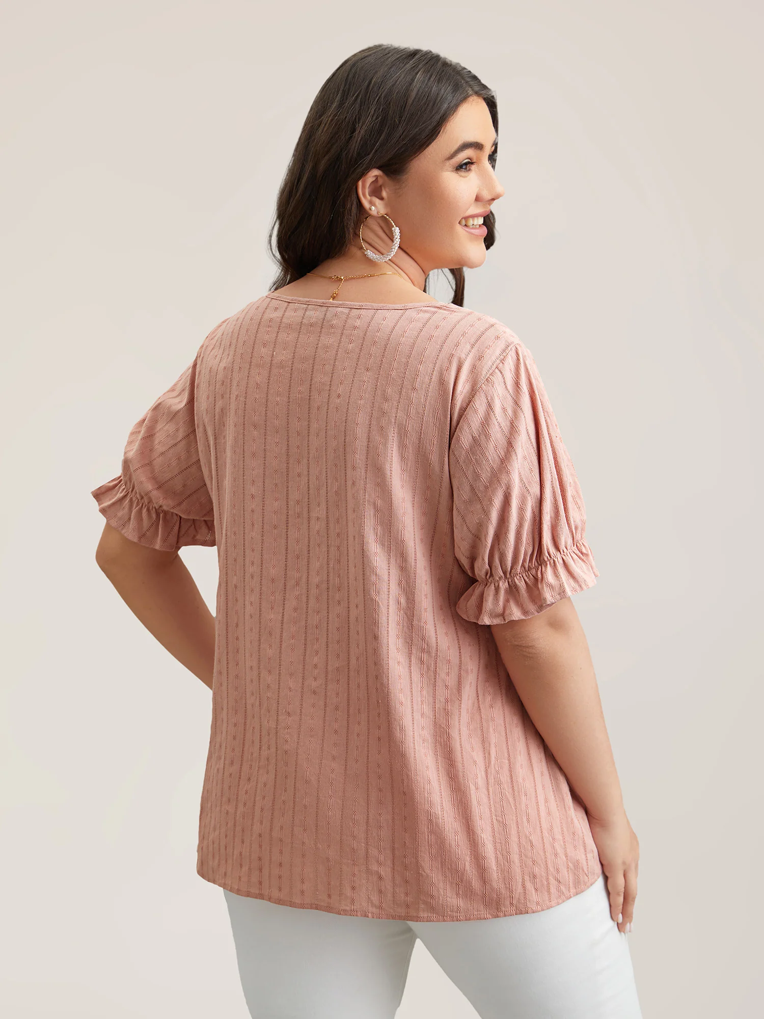 Cotton Square Neck Ruffled Sleeve Shirt - Image 8