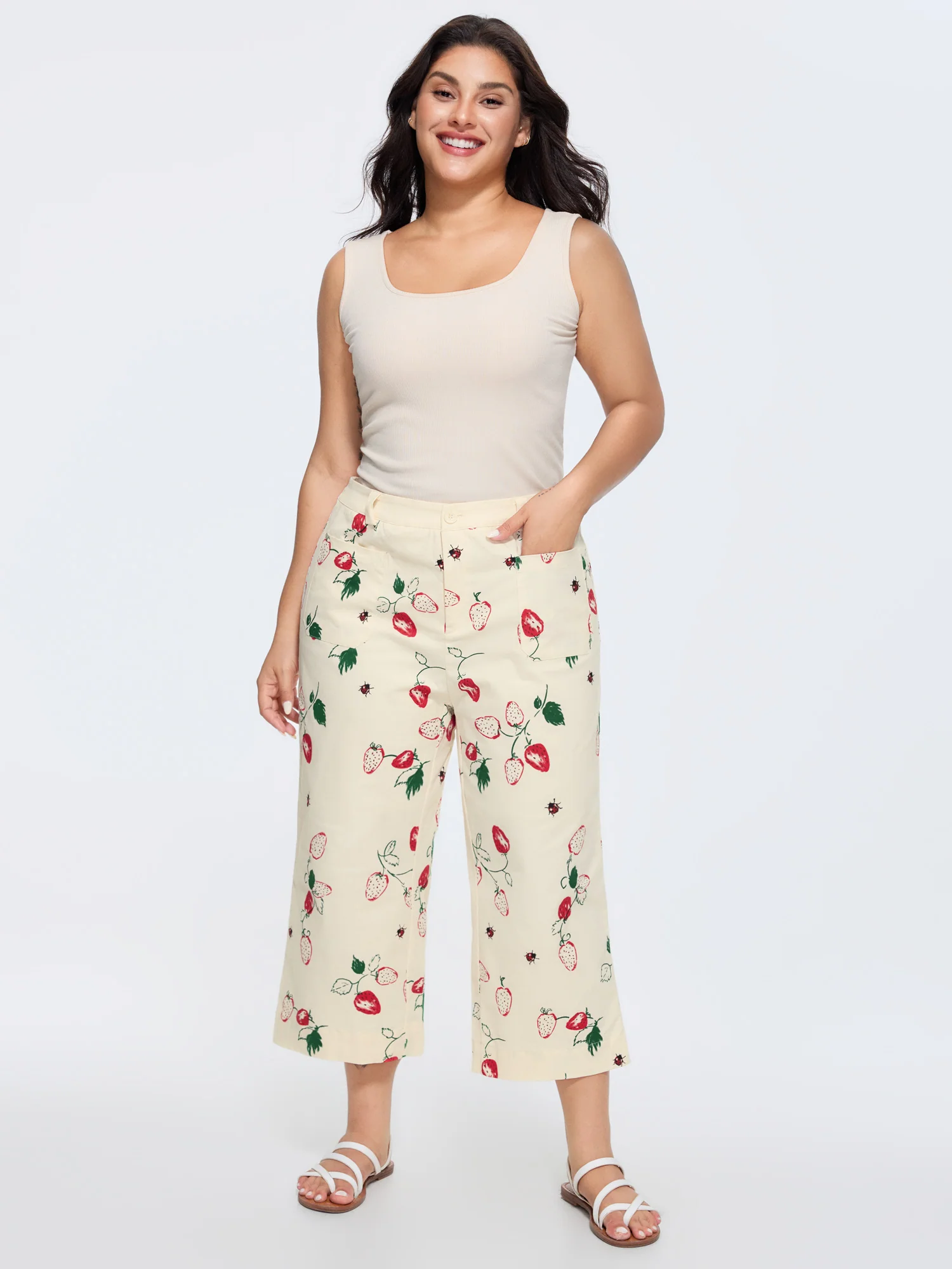 Cotton Strawberry Print Straight-Leg Pants - Image 2