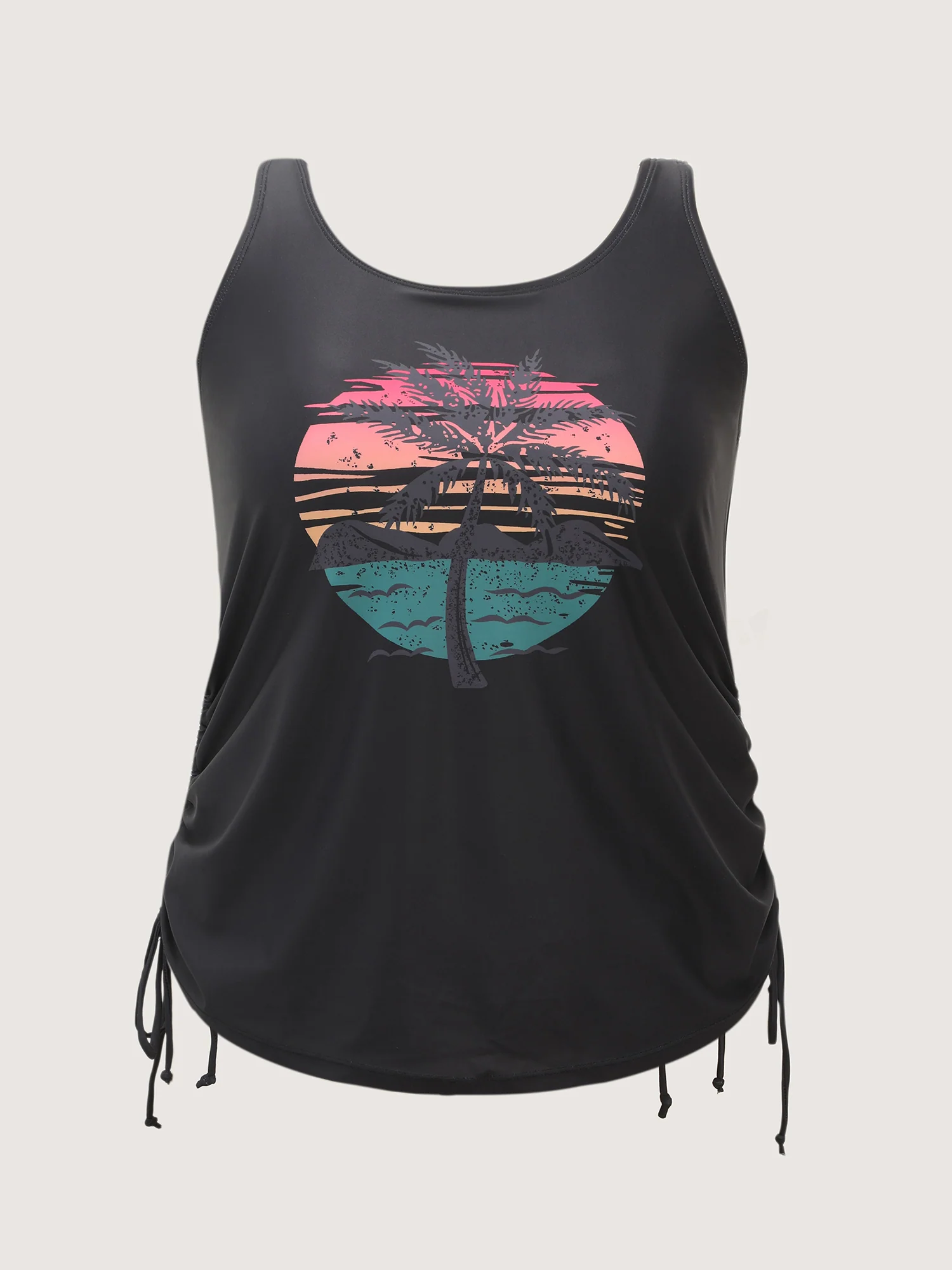 Island Print Drawstring Adjustable Swim Top - Image 21