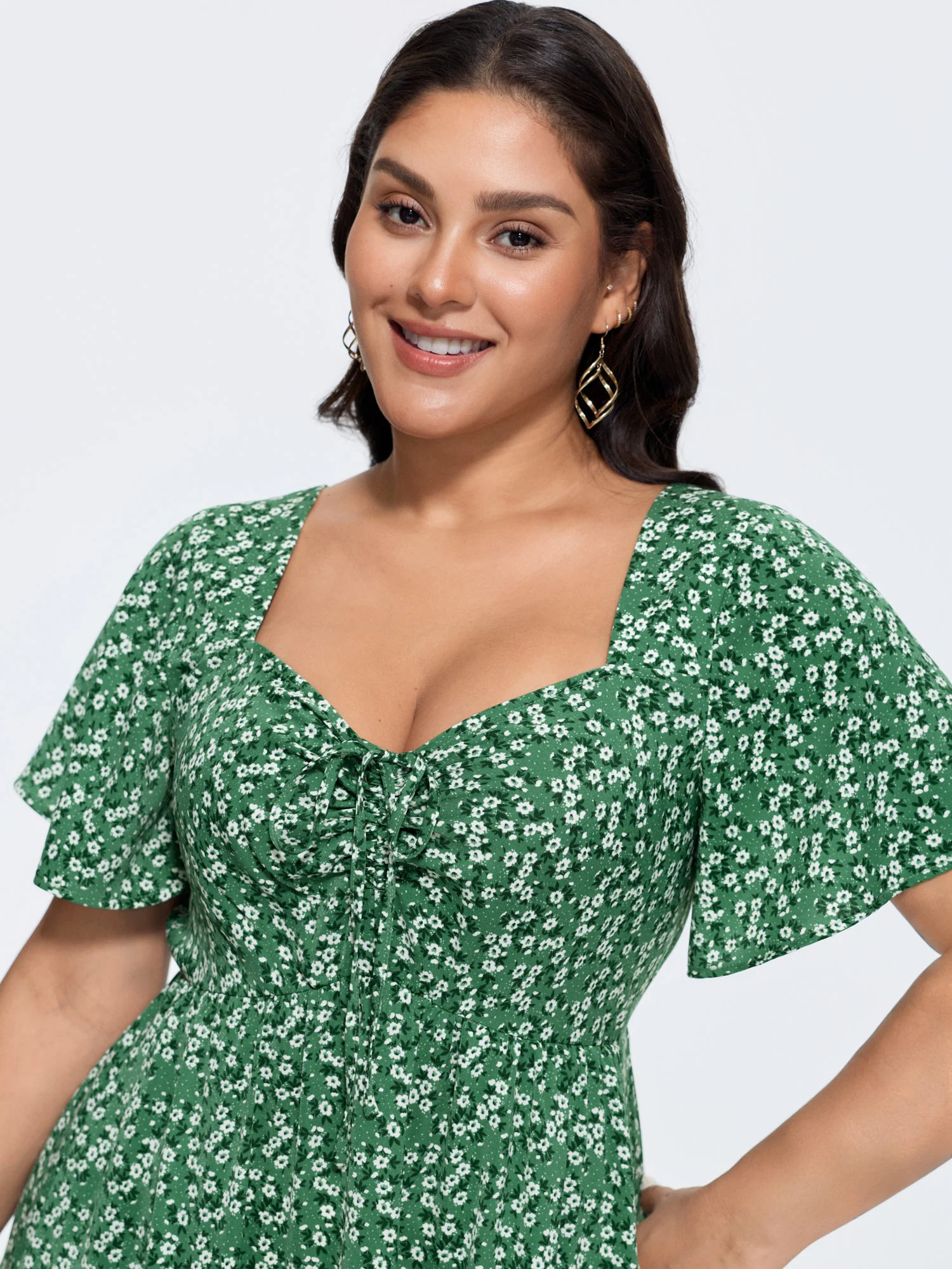 Ditsy Floral Sweetheart Drawstring Pocket Tiered Dress - Image 24