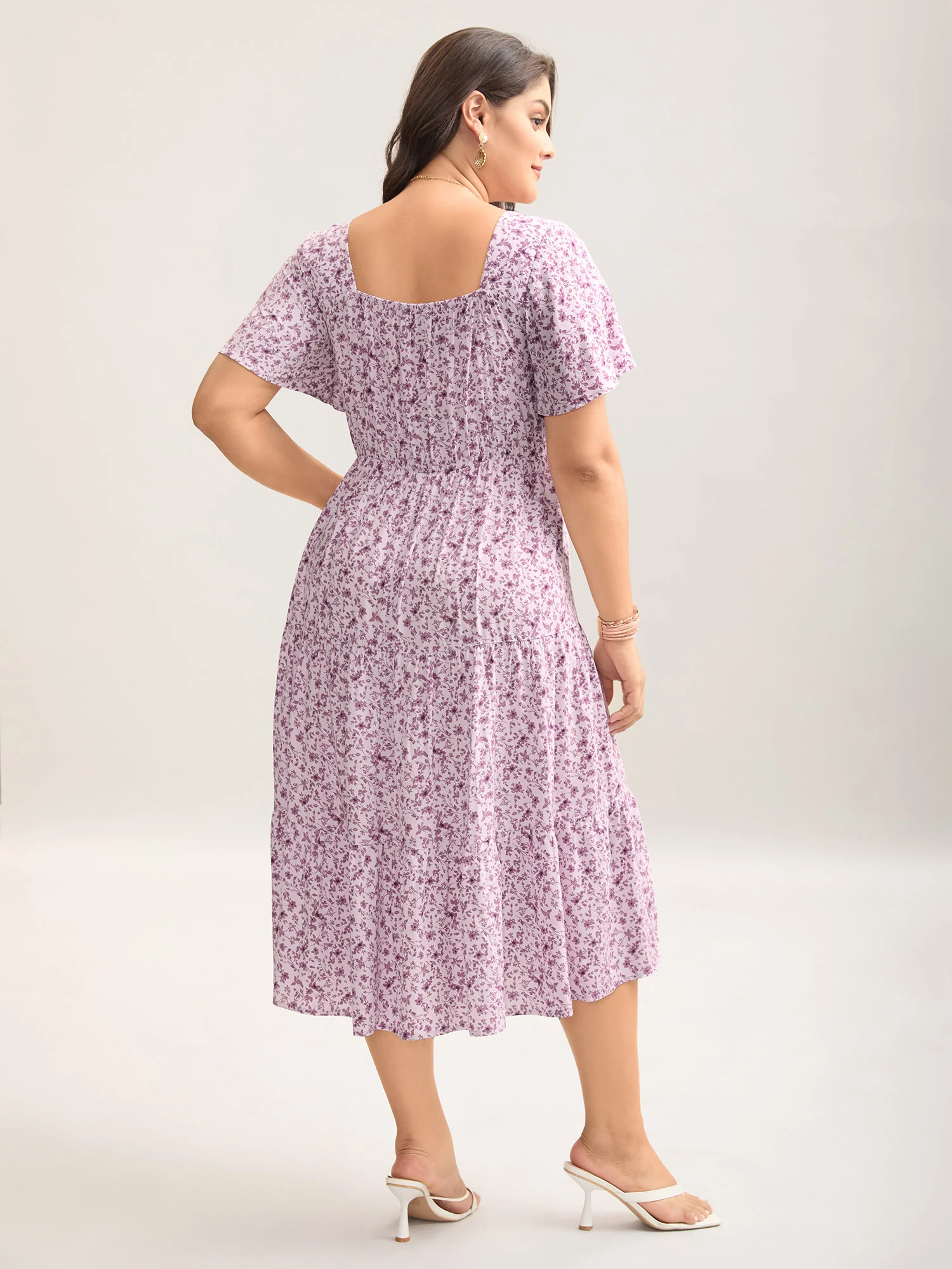 Ditsy Floral Sweetheart Drawstring Pocket Tiered Dress - Image 29