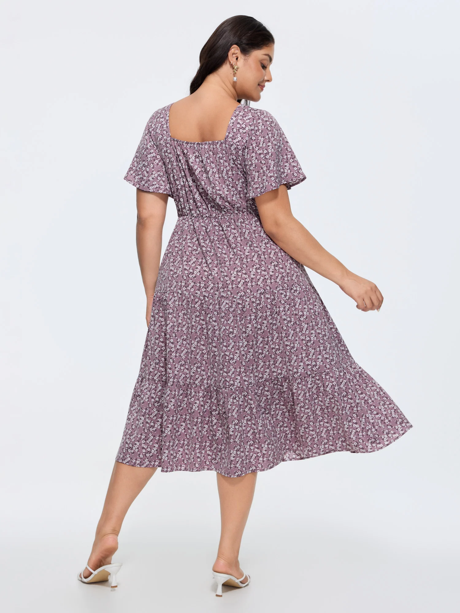 Ditsy Floral Sweetheart Drawstring Pocket Tiered Dress - Image 39