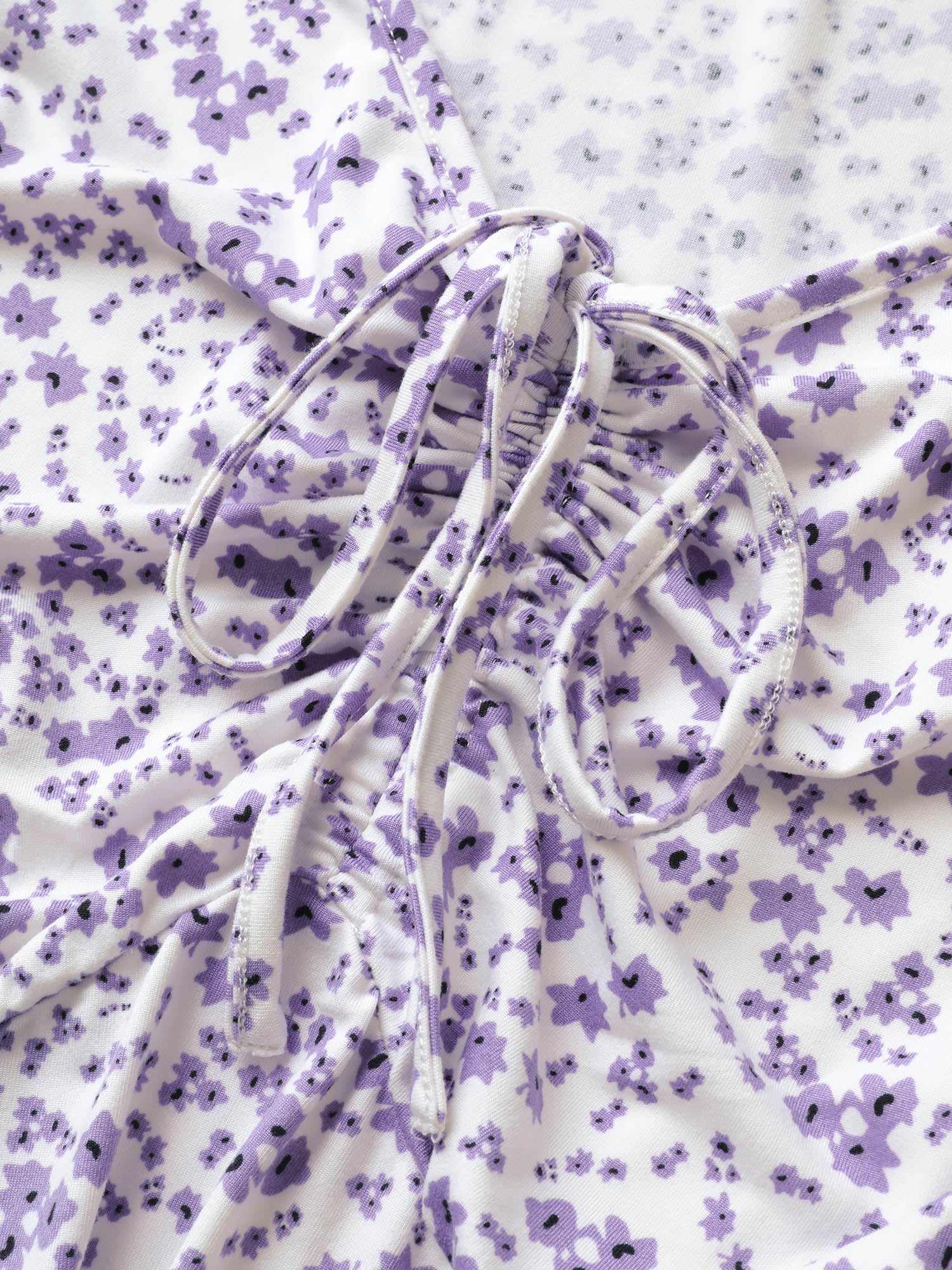 Ditsy Floral Elastic Waist Knot Drawstring Dress - Image 10