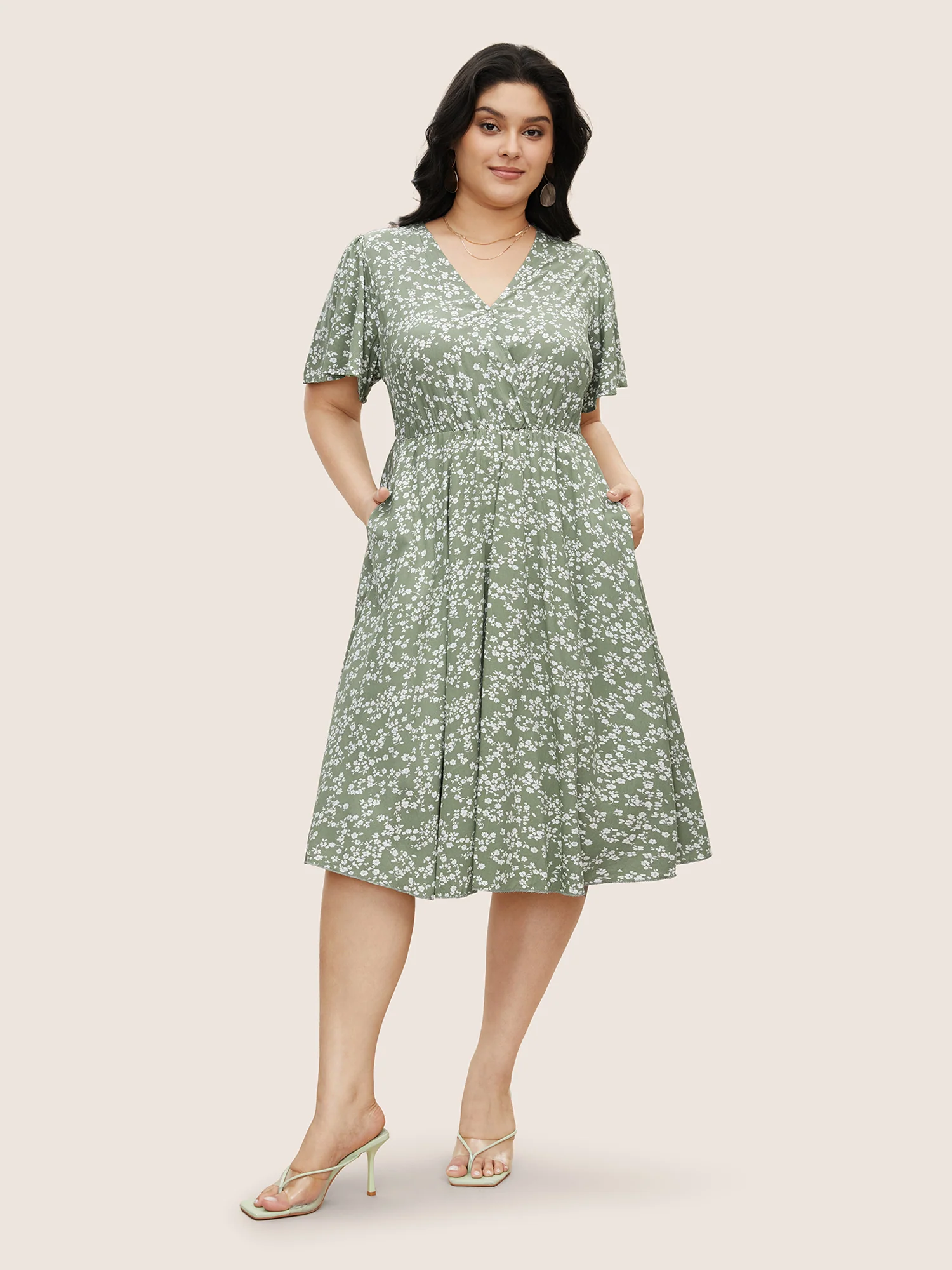 Bloom Dress - Ditsy Floral Elastic Waist Ruffles Pocket Knee Dress - Image 5