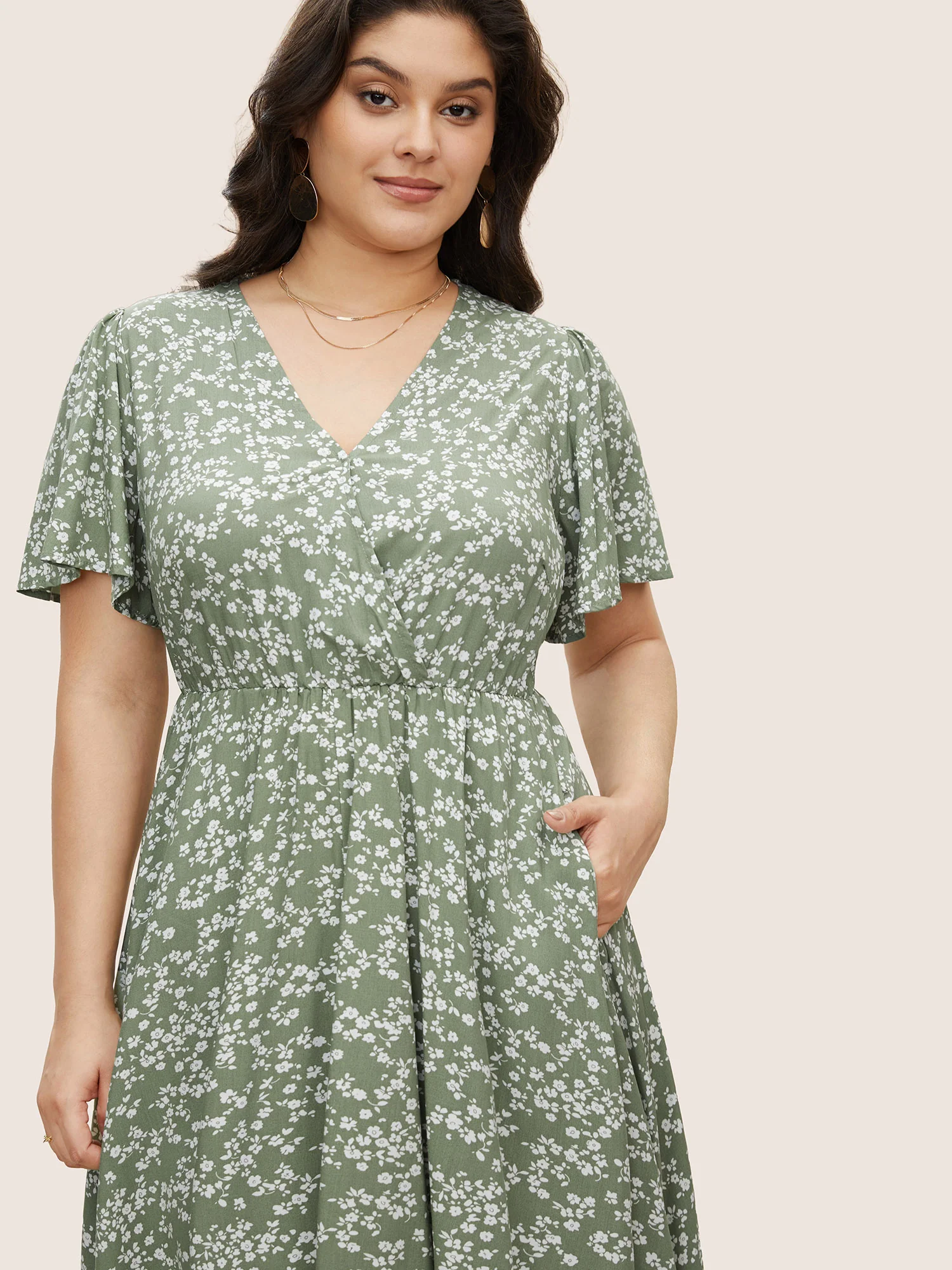 Bloom Dress - Ditsy Floral Elastic Waist Ruffles Pocket Knee Dress - Image 6