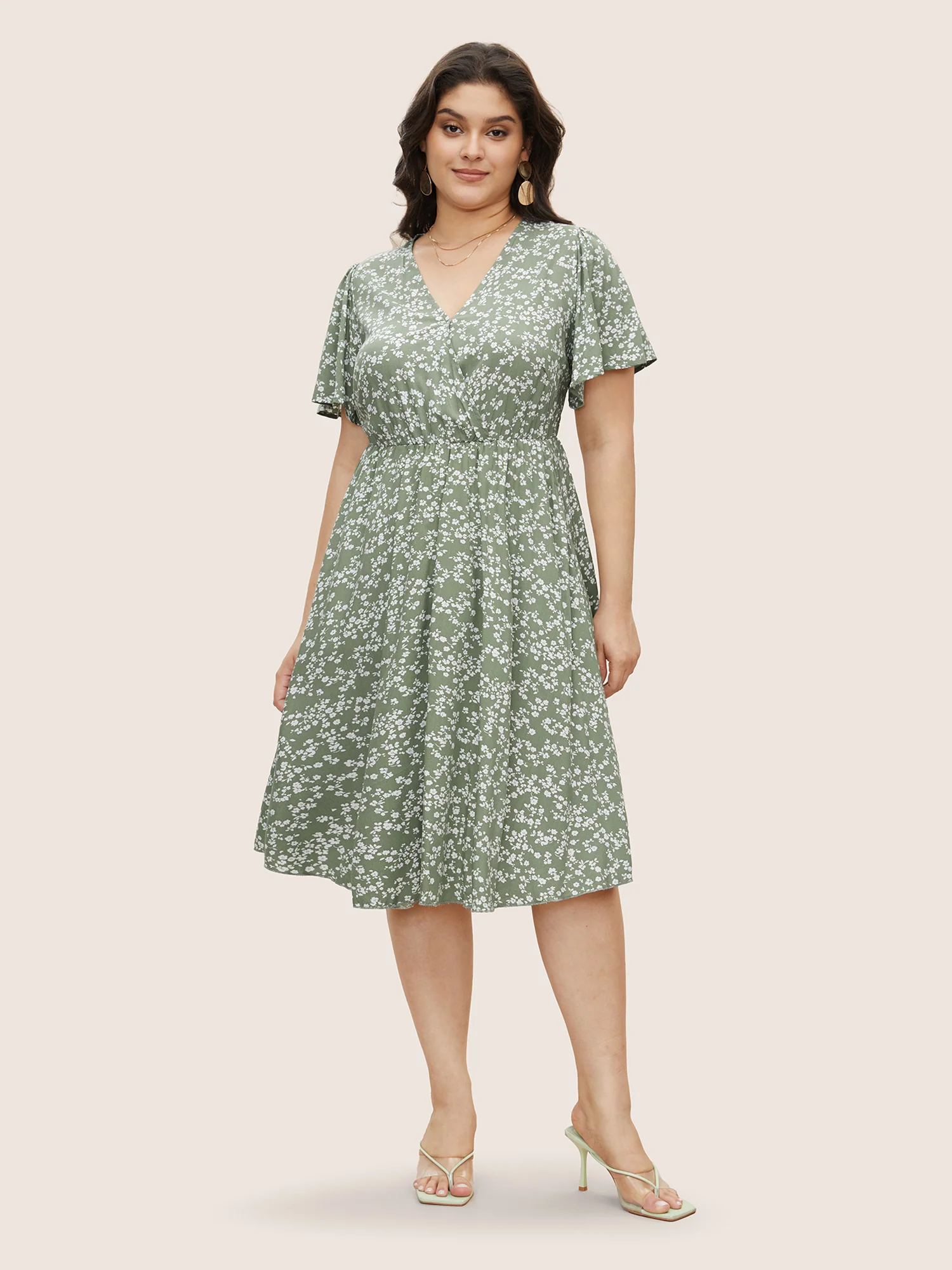 Bloom Dress - Ditsy Floral Elastic Waist Ruffles Pocket Knee Dress - Image 7