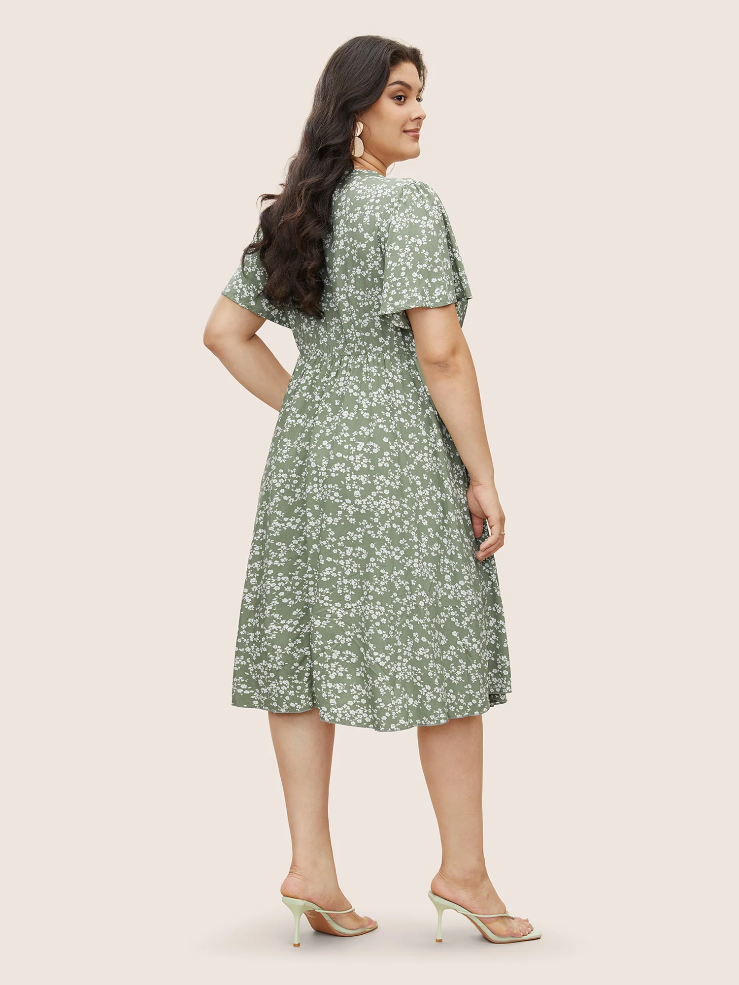 Bloom Dress - Ditsy Floral Elastic Waist Ruffles Pocket Knee Dress - Image 8