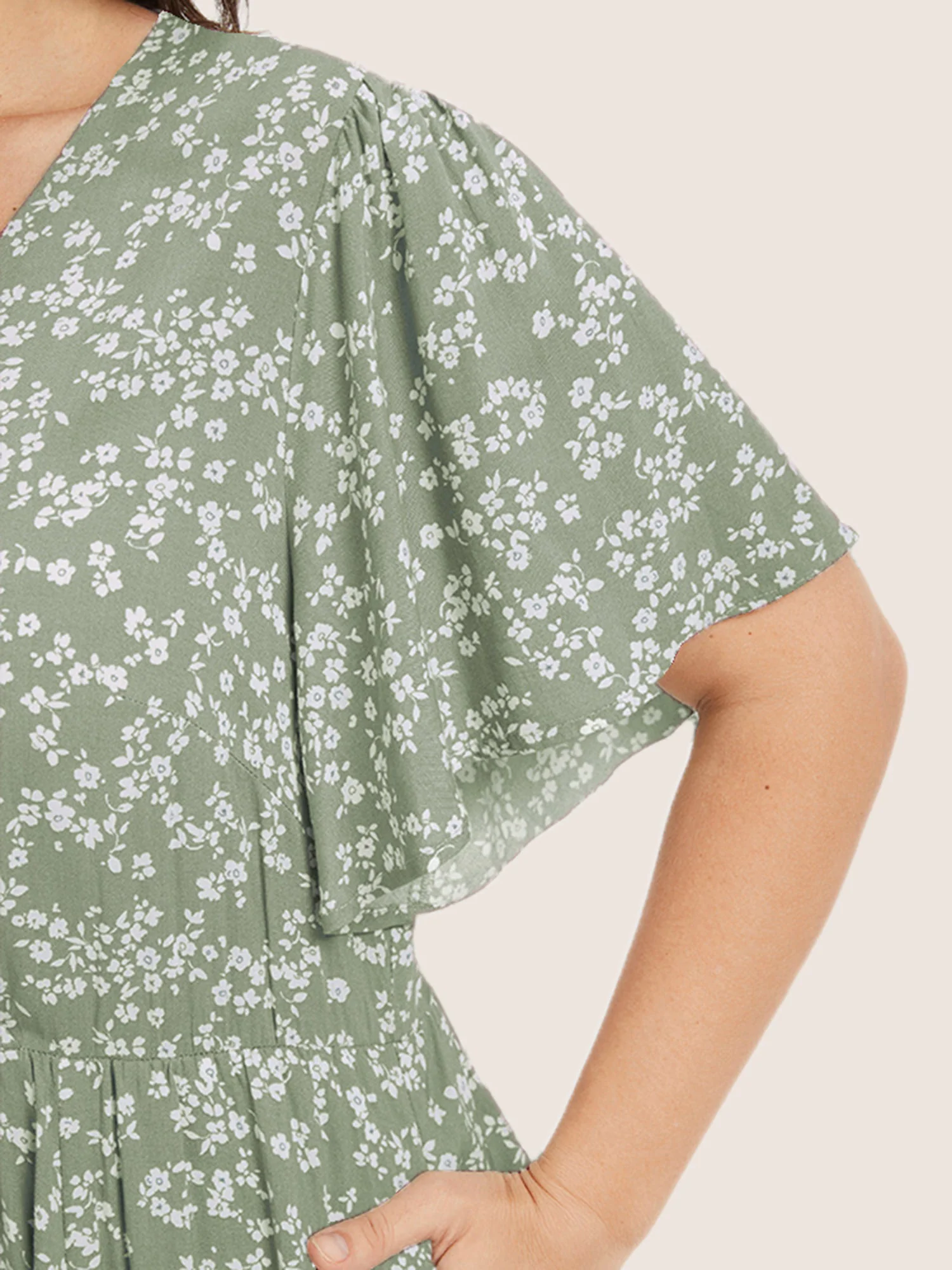 Bloom Dress - Ditsy Floral Elastic Waist Ruffles Pocket Knee Dress - Image 9