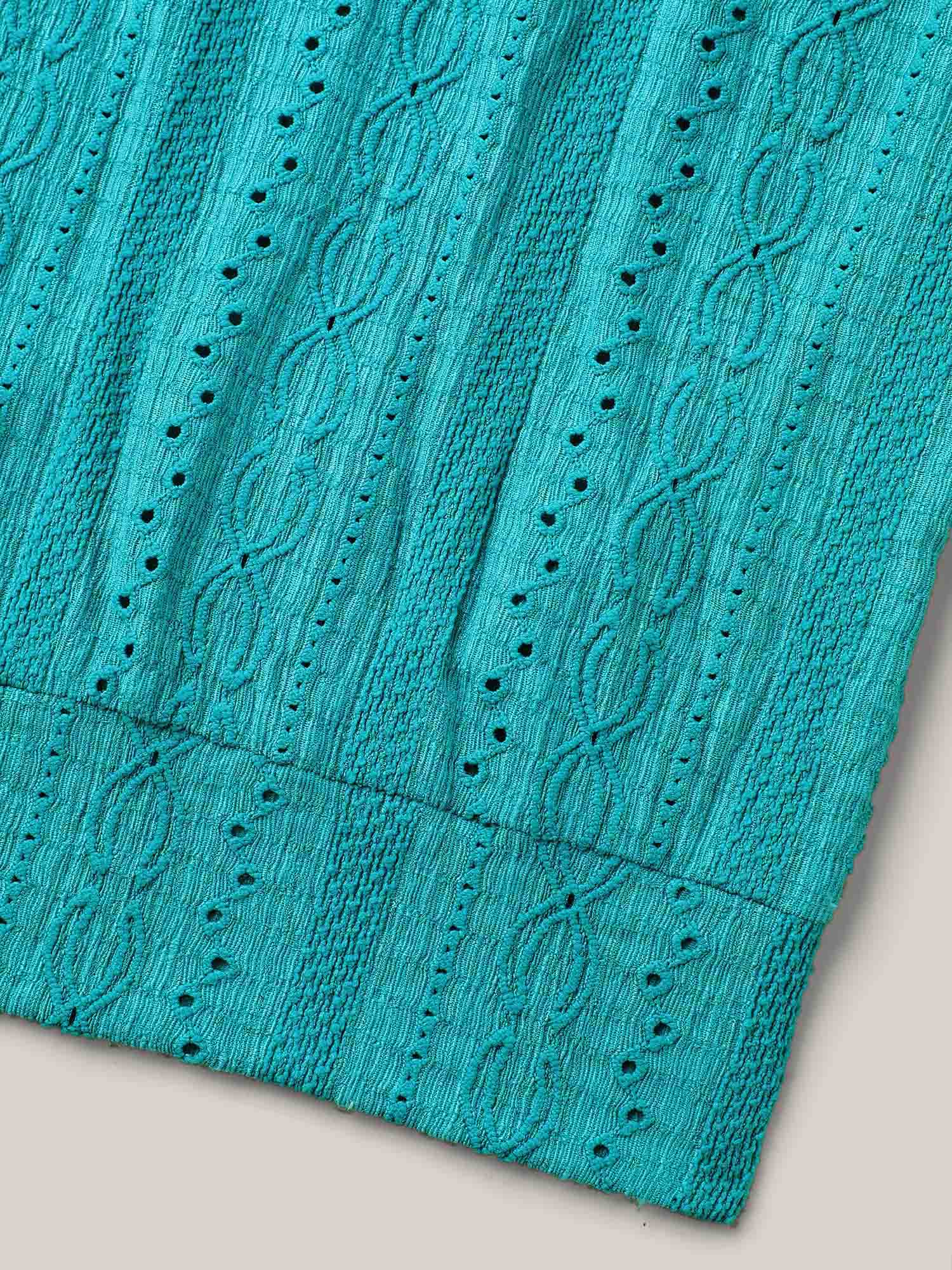Eyelet Trim Stretchy Textured Plain Top - Image 11