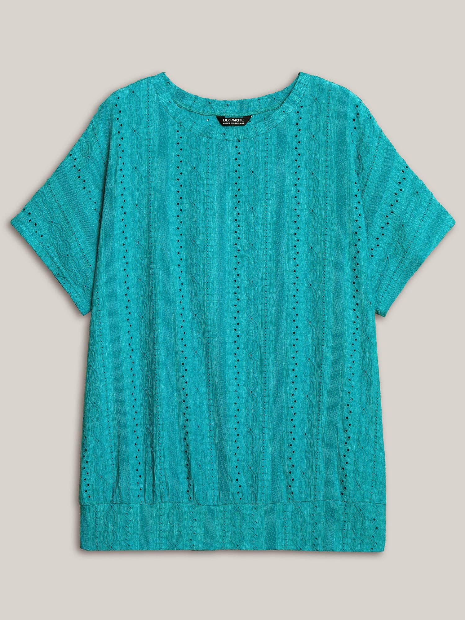 Eyelet Trim Stretchy Textured Plain Top - Image 12