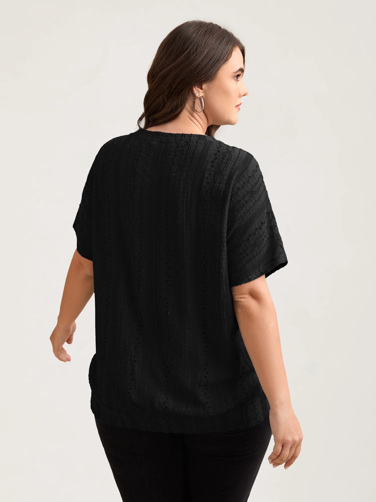 Eyelet Trim Stretchy Textured Plain Top - Image 15