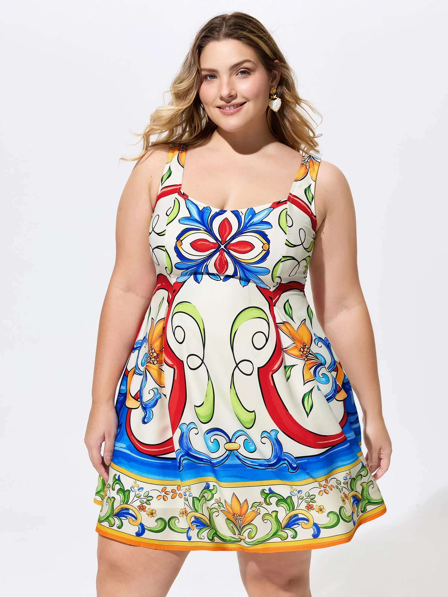 Floral Abstract Print Sleeveless Mini Dress