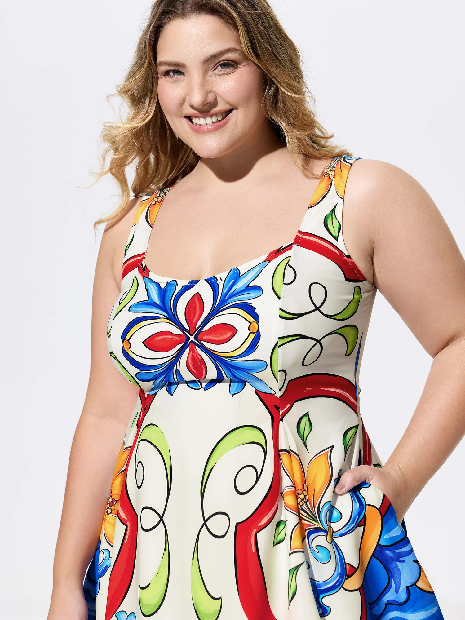 Floral Abstract Print Sleeveless Mini Dress - Image 2