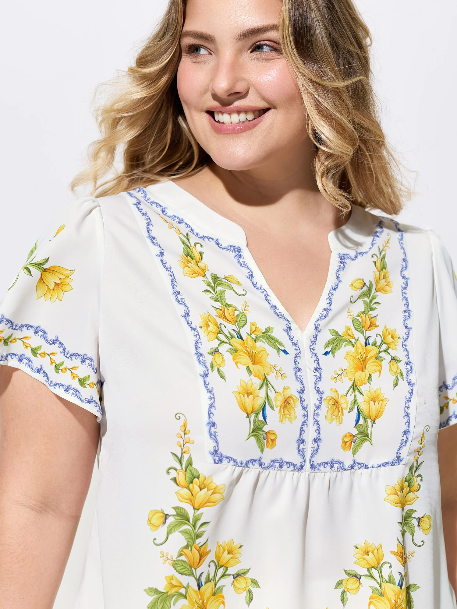 Floral Branch Print Notched Collar Blouse - Image 2