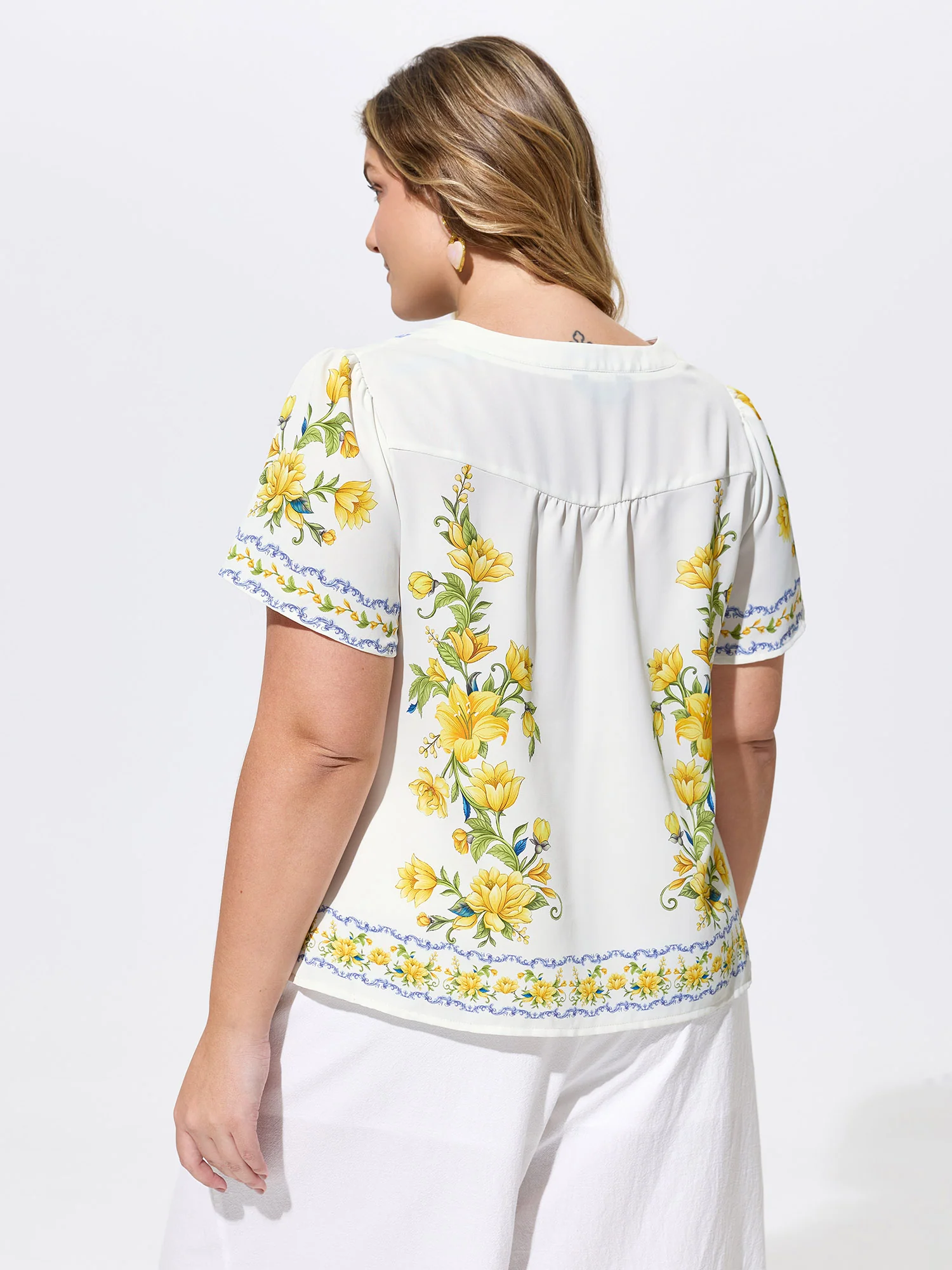 Floral Branch Print Notched Collar Blouse - Image 4
