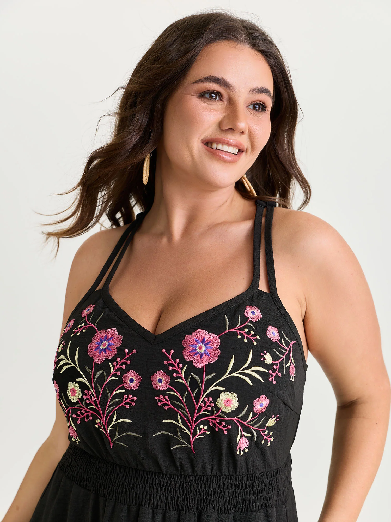 Floral Embroidered Shirred Waist Maxi Dress - Image 2