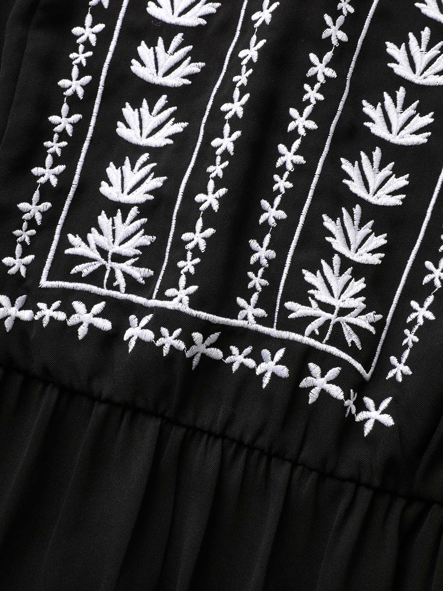 Floral Embroidered V Neck Ruffle Cap Sleeve Dress - Image 6
