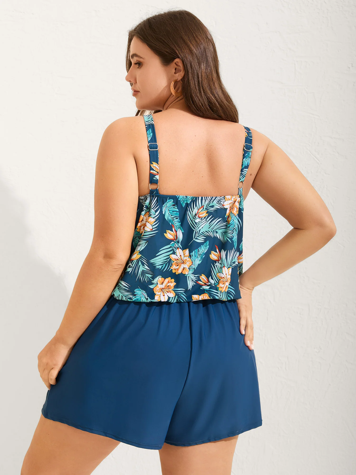 Floral Print Keyhole Pockets Swim Romper - Image 13