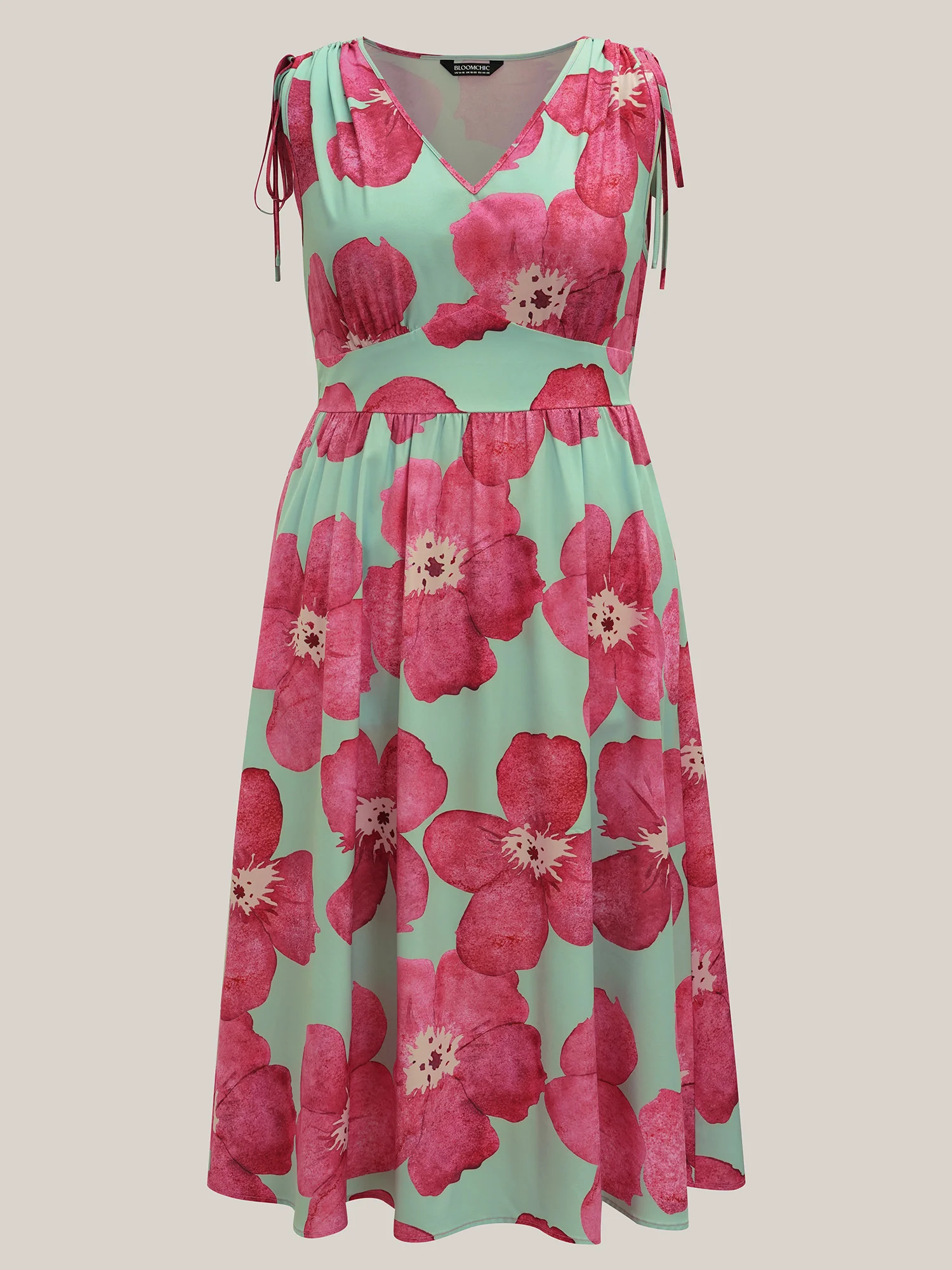 Floral Print V-Neck Tied Midi Dress - Image 12