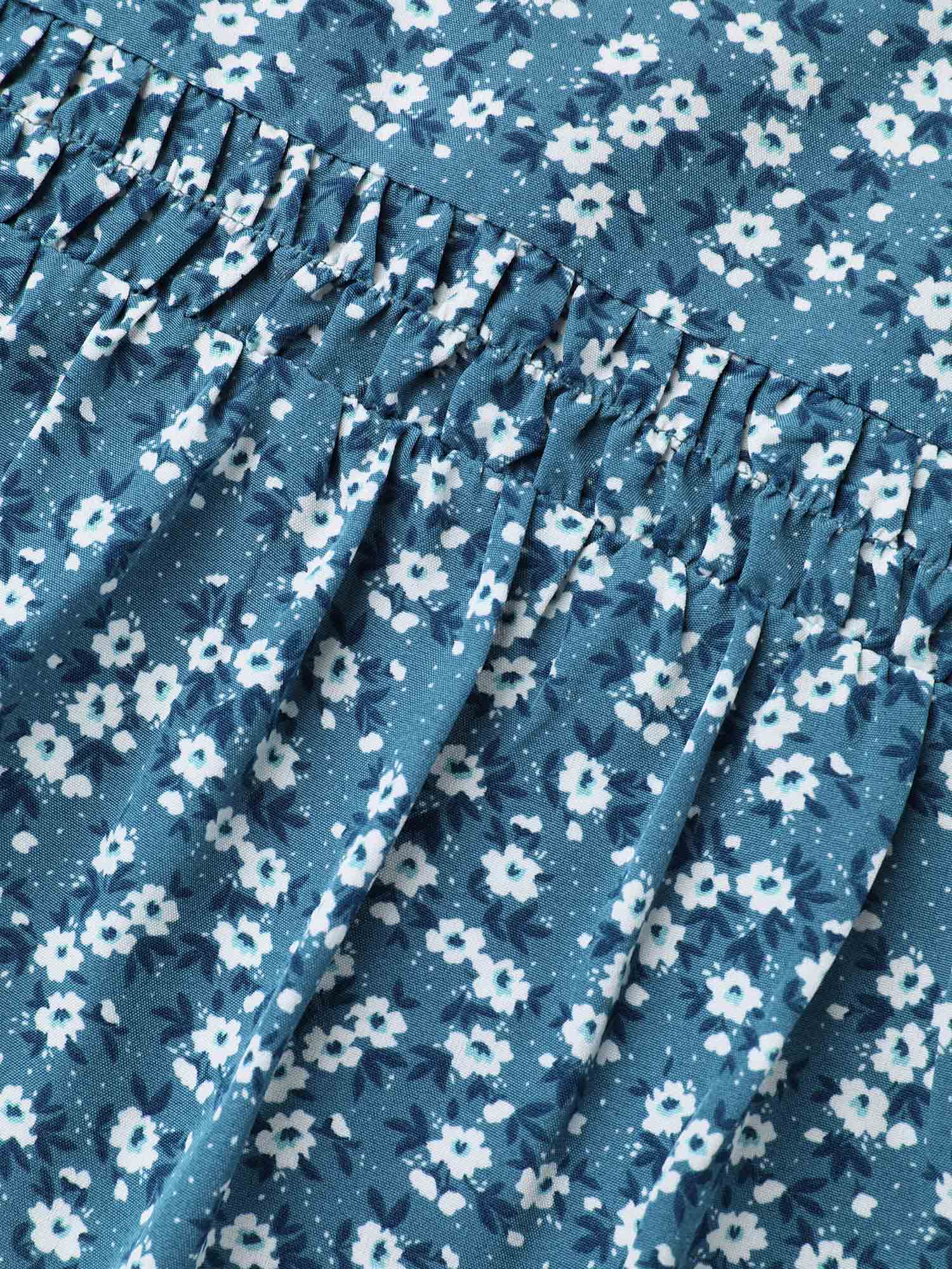 Floral Ruffle Sleeve Gathered Round Neck Blouse - Image 7