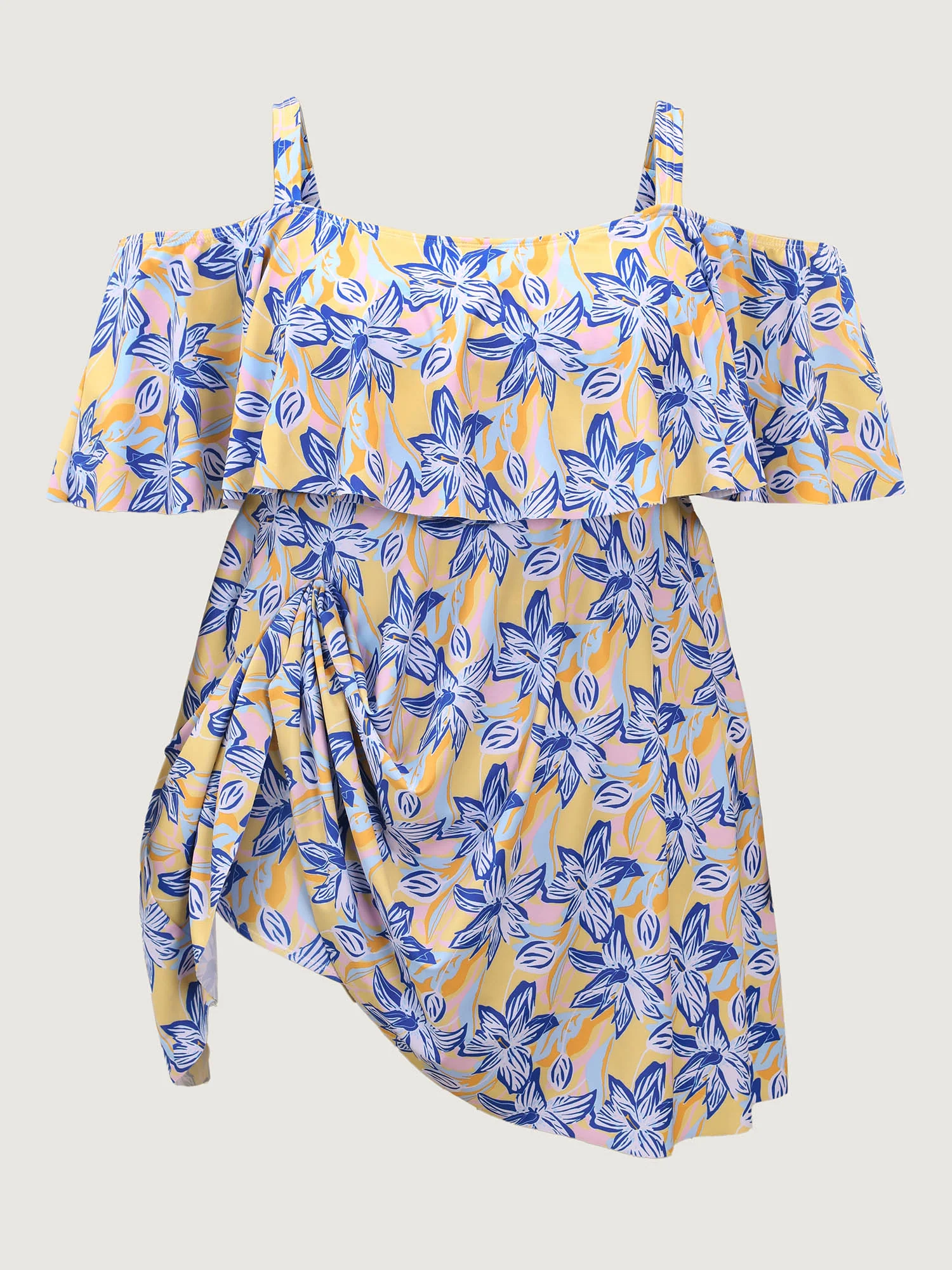 Floral Ruffle Trim Off Shoulder Pockets Swim Dress - Image 10
