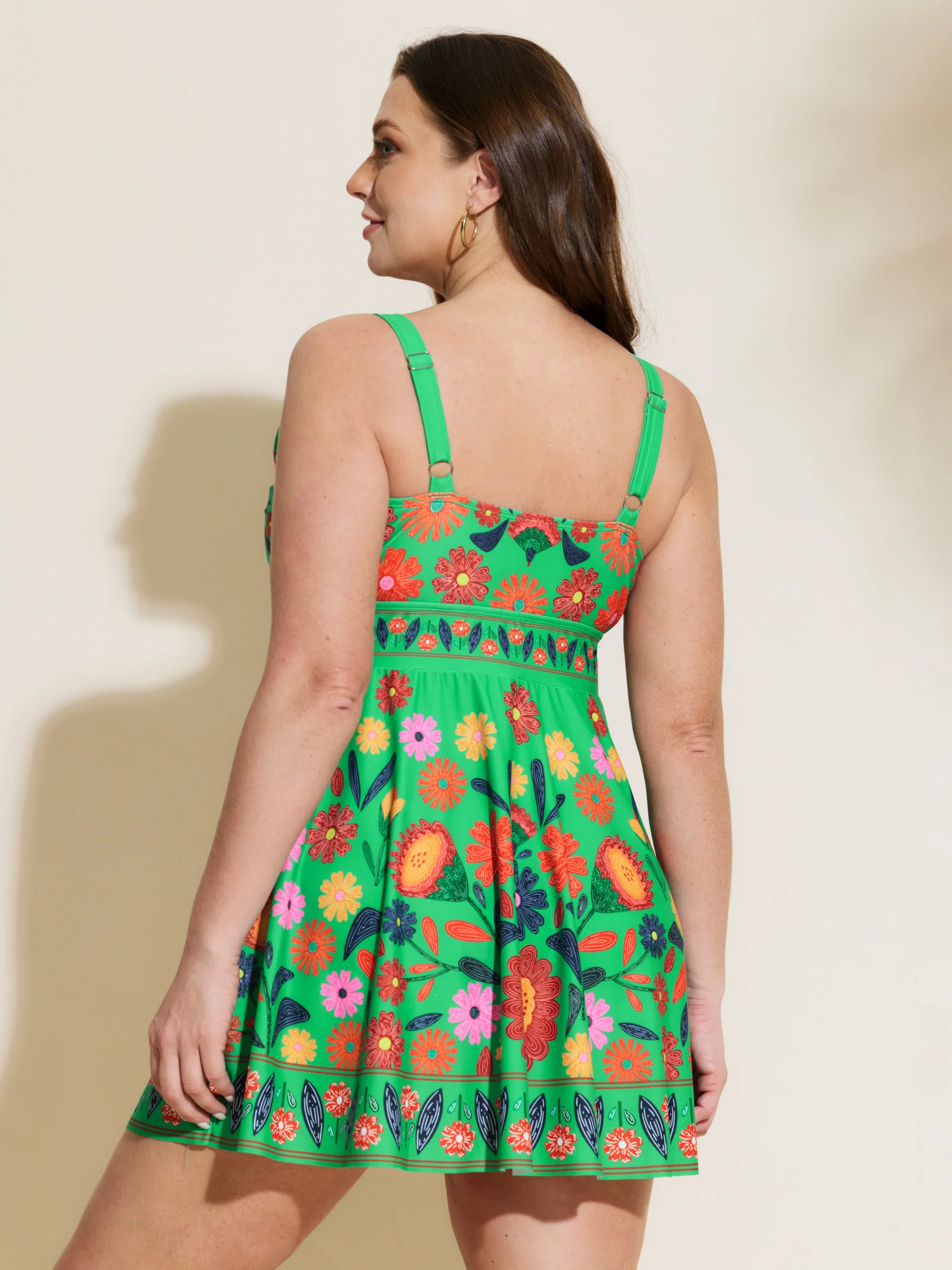 Floral Surplice Neckline Pockets Swim Dress - Image 35