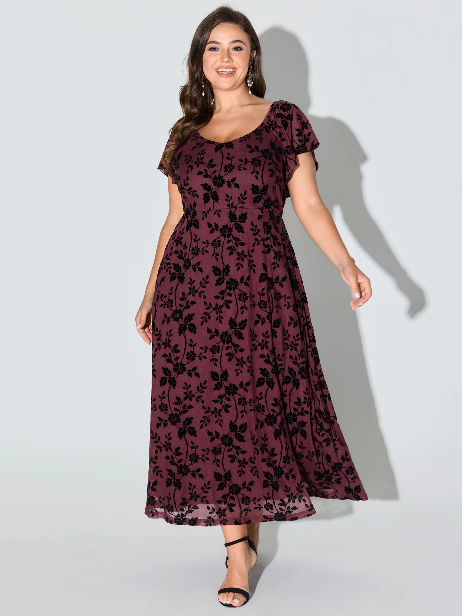 Floral Textured Jacquard Slit Hem Maxi Dress - Image 10