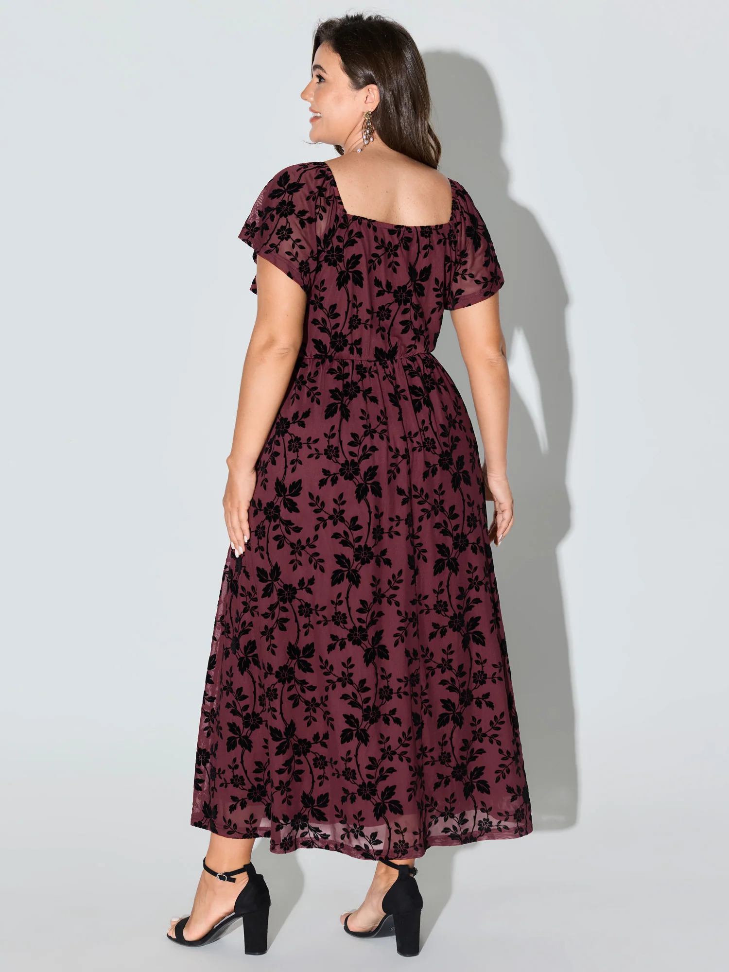 Floral Textured Jacquard Slit Hem Maxi Dress - Image 11
