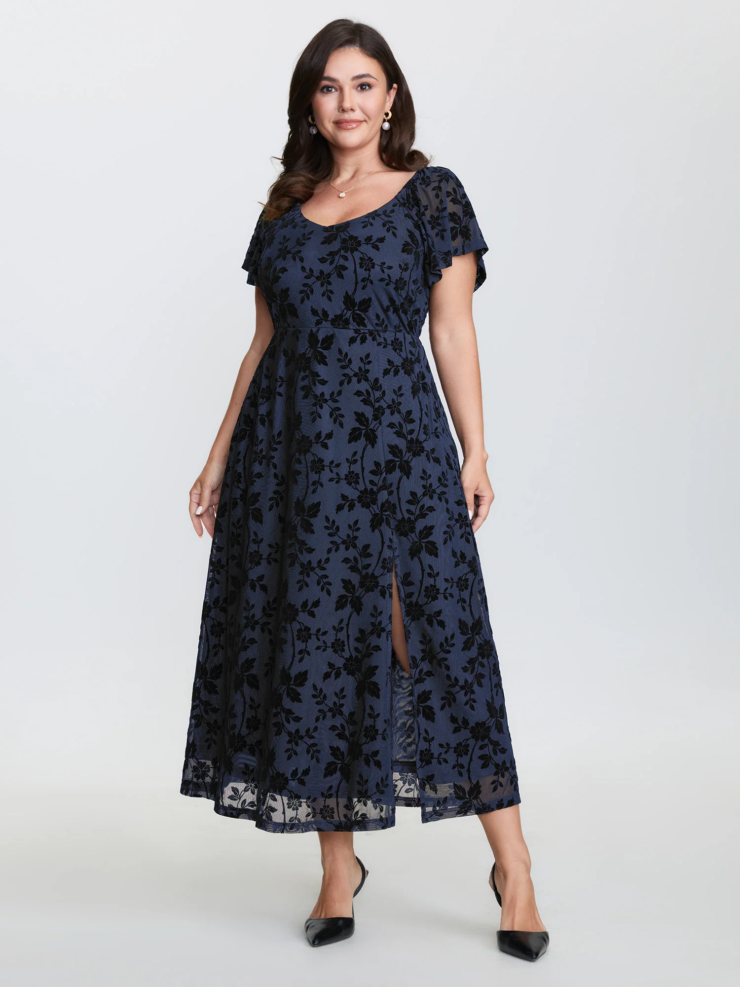 Floral Textured Jacquard Slit Hem Maxi Dress - Image 14